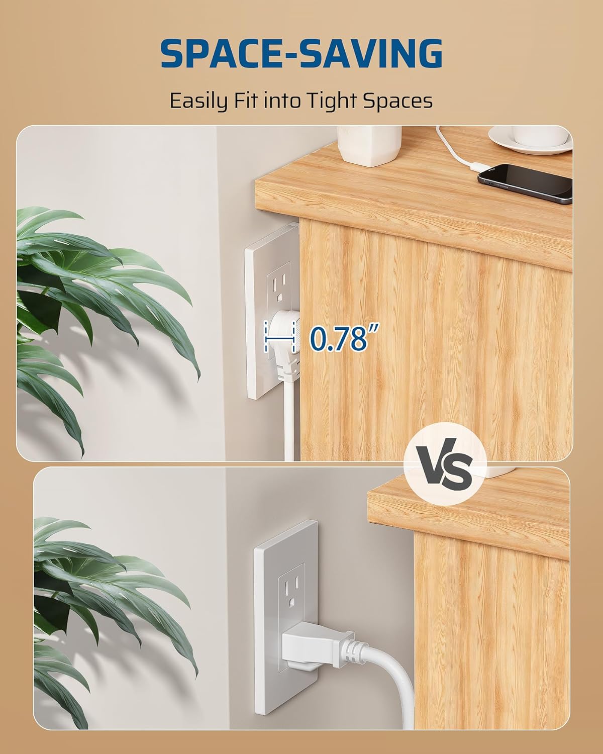 DEWENWILS 1FT Extension Cord Indoor, 14 Gauge Short Flat Plug Extension Cord White with 3 Prong, Low Profile Power Cable SJT, ETL Listed, 3 Pack