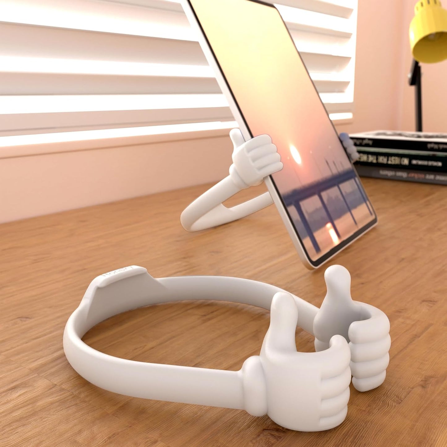 Honsky Thumbs-up Cell Phone Stand Holder, Tablet Stand Cradle for Desk Desktop Smartphone Cellphone Mobile Phone Tablets – Universal Adjustable Flexible, White