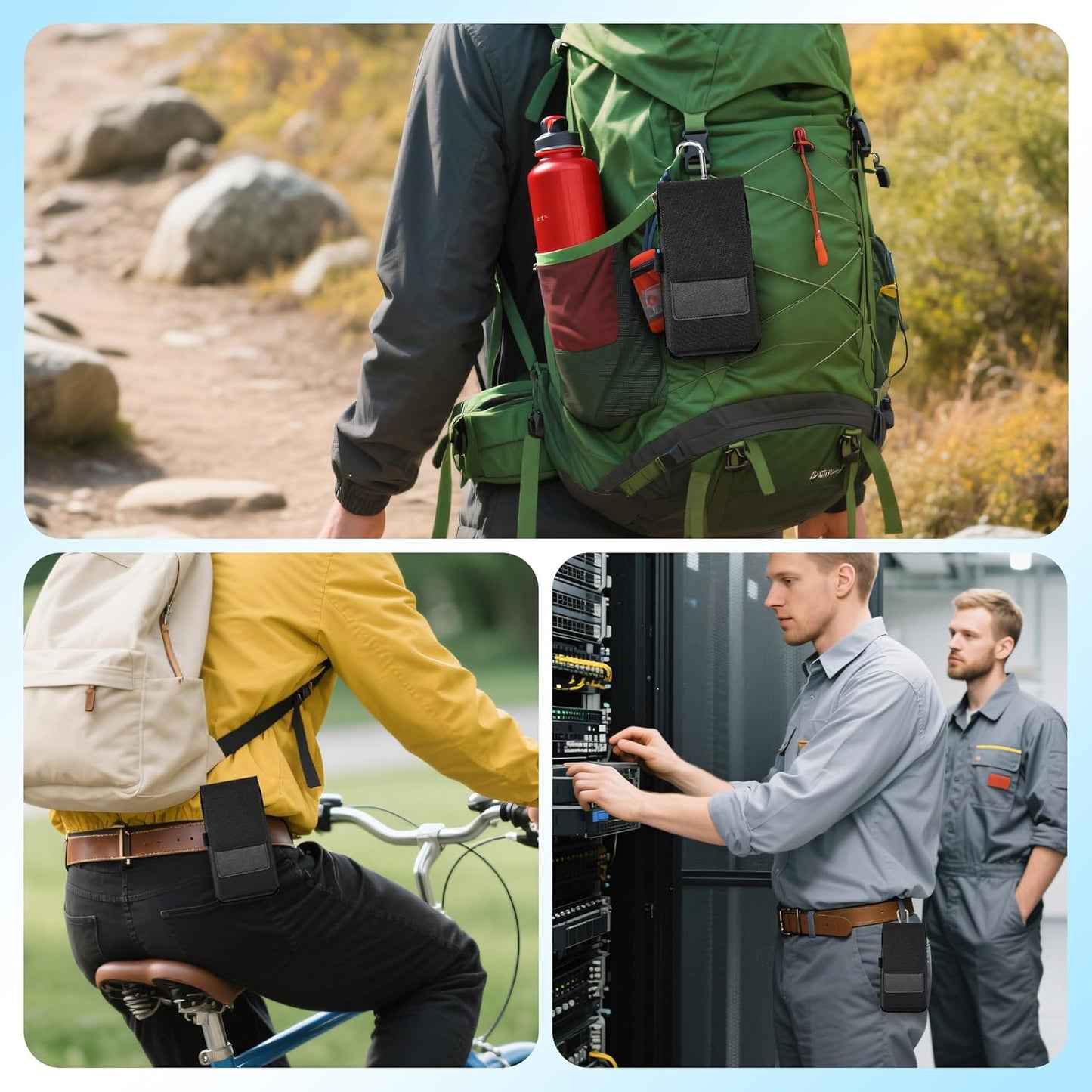 Mopaclle Nylon Phone Holster for iPhone 17 Pro iPhone 16 Pro 16e 15Pro 14 13 12 11,Samsung Galaxy S25 S24 S23 S22 S21 Cell Phone Belt Holder with Carabiner Clip & ID Card Pocket Pouch for Men Women