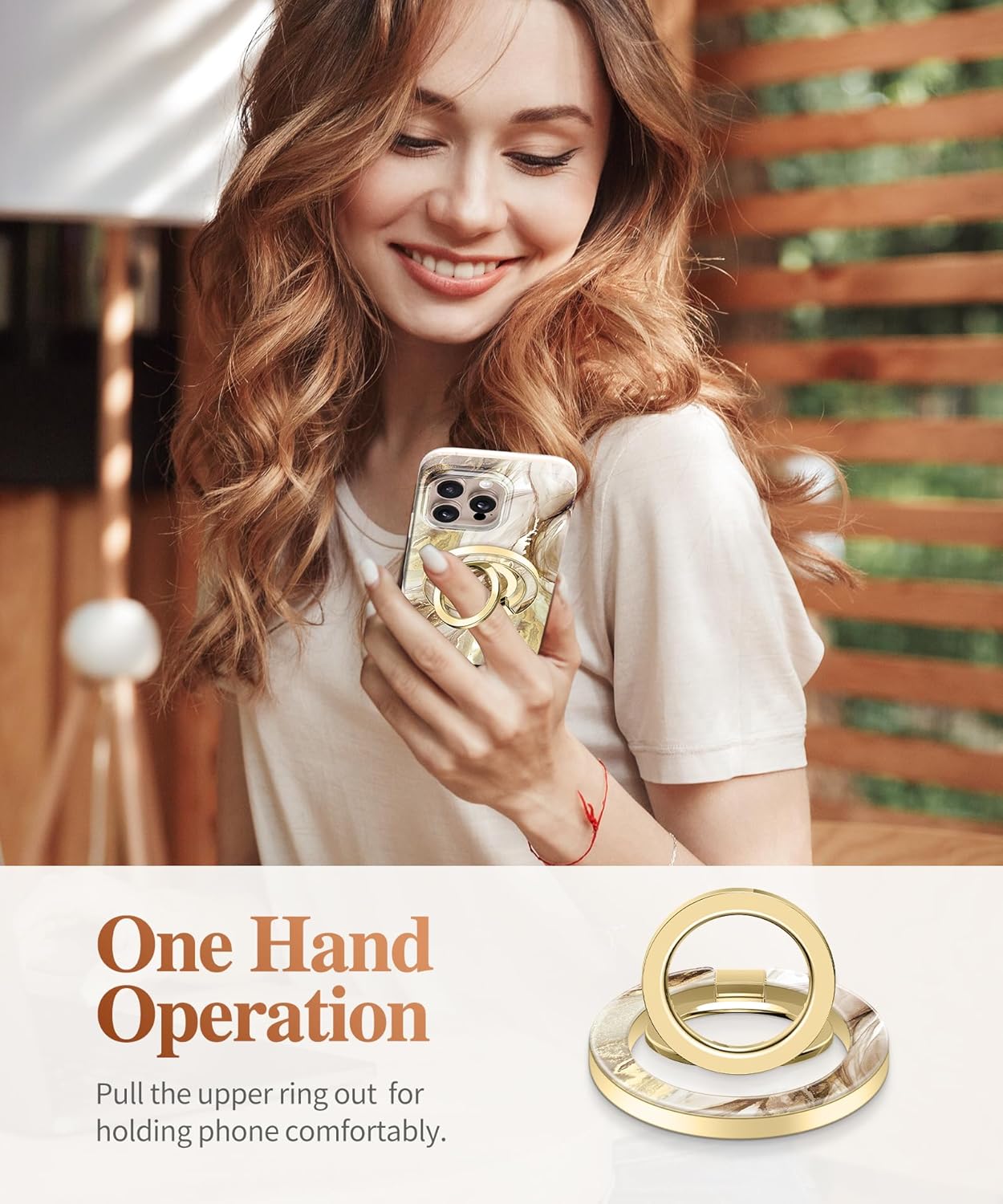 GVIEWIN Magnetic Phone Ring Holder, Compatible with MagSafe Phone Grip with Adjustable Stand, Magnet Phone Ring Kickstand for iPhone 16 Pro Max/Plus/15/14/13/12 Series/Other Phones (Topaz/Gold)