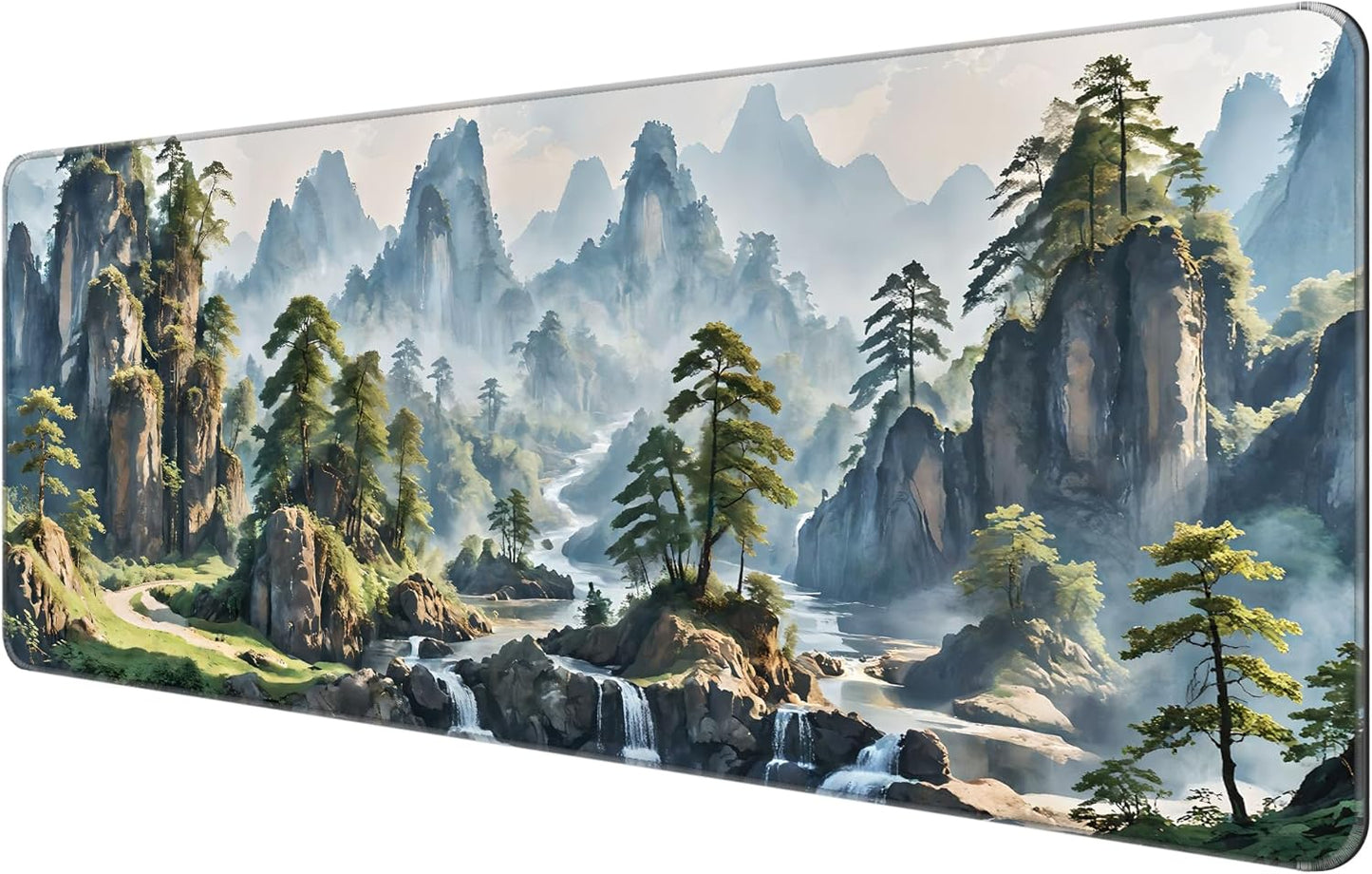 Dynippy Thin Extended Gaming Mouse Pad （31.5 * 11.8 * 0.08 inch） with Stitched Edges Large Mousepad Long XXL Keyboard and Mouse pad Desk Mat for Gaming Office & Home - Landscape Painting