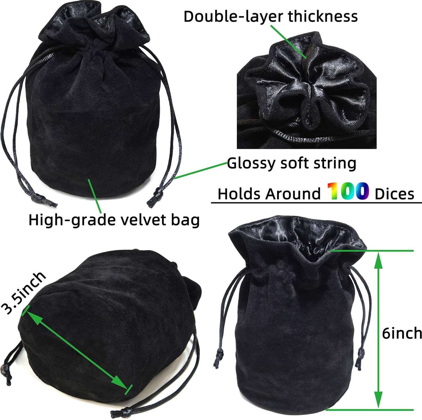 50pcs Assorted D10 Opaque Black with Black Dice Bag 10 Sides Dice for Tabletop RPG World of Darkness Vampire (0-9)