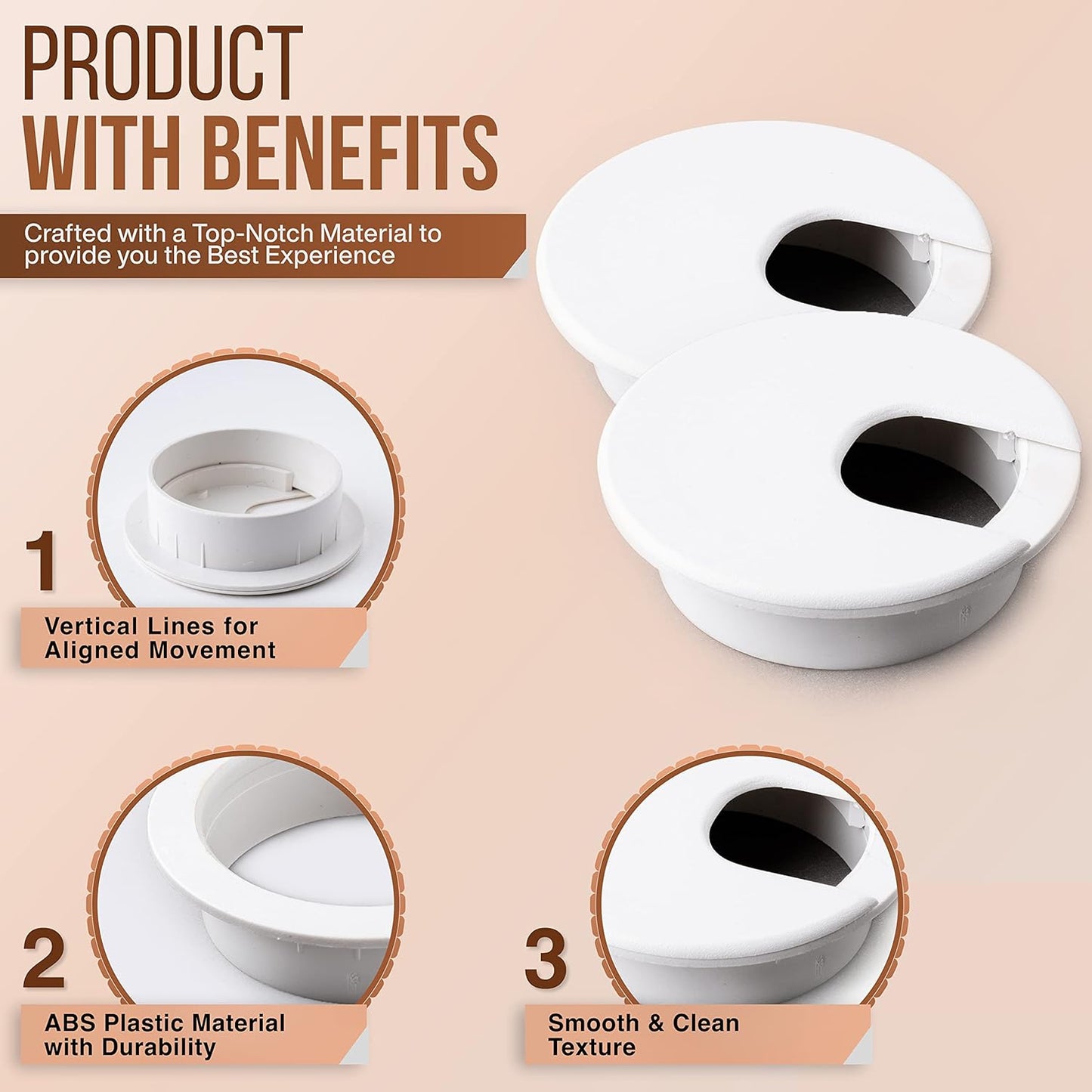 MAHDPRO Desk Grommet White 2 Inch (50 mm) Pack of 5-ABS Plastic Desk Cord Hole Cover to Arrange Cables & Wires Through Computer Table/Countertops