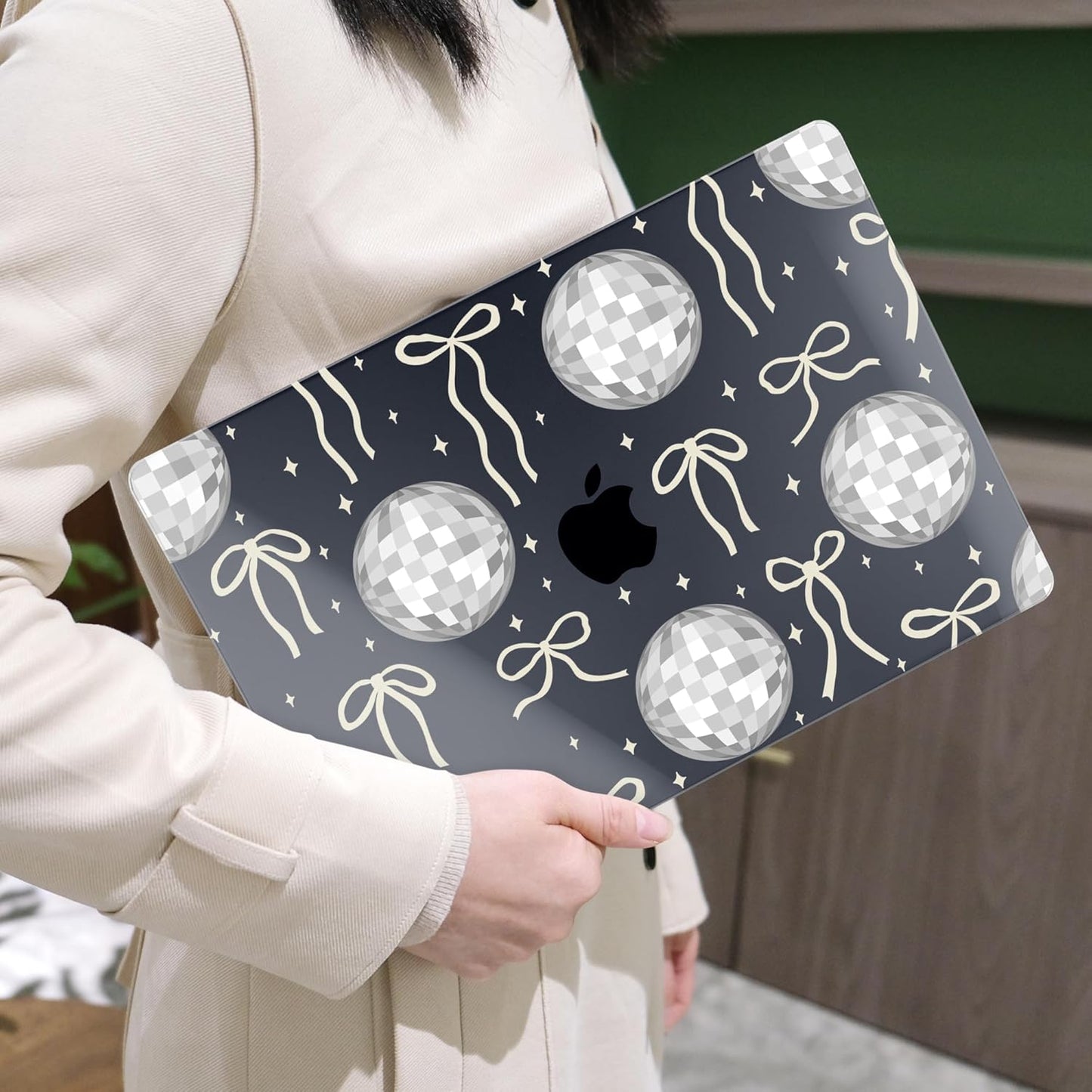 MEEgoodo Case for MacBook Pro 13 inch Case 2022 2021 2020 New A2338 M2/M1 A2251 A2289, Laptop Hard Shell with Keyboard & Camera Cover Compatible with 13 inch MacBook Pro, Silver Disco Balls & Bows