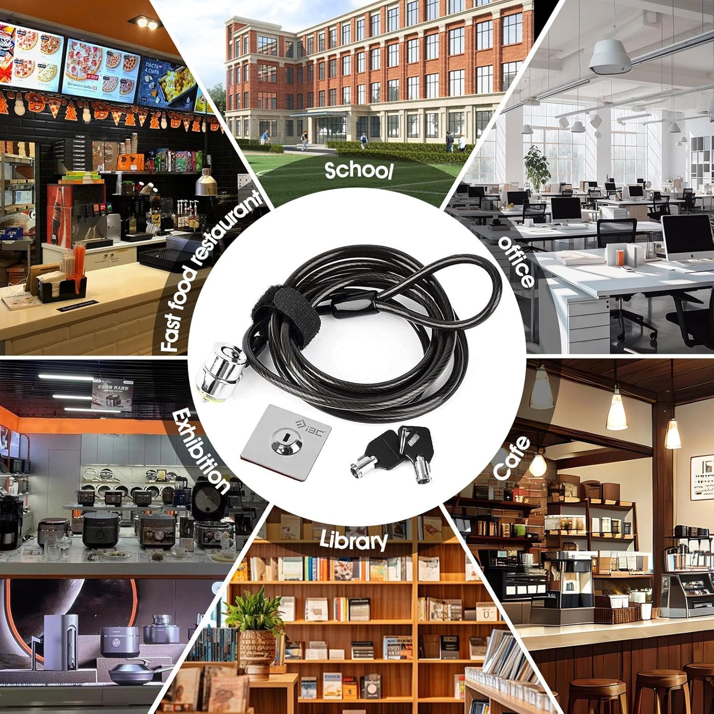 I3C Laptop Cable Lock Hardware Security Cable Lock Anti Theft Combination Lock with Anchor Plate, Laptop-Computer-Security-Locks (5Pack)