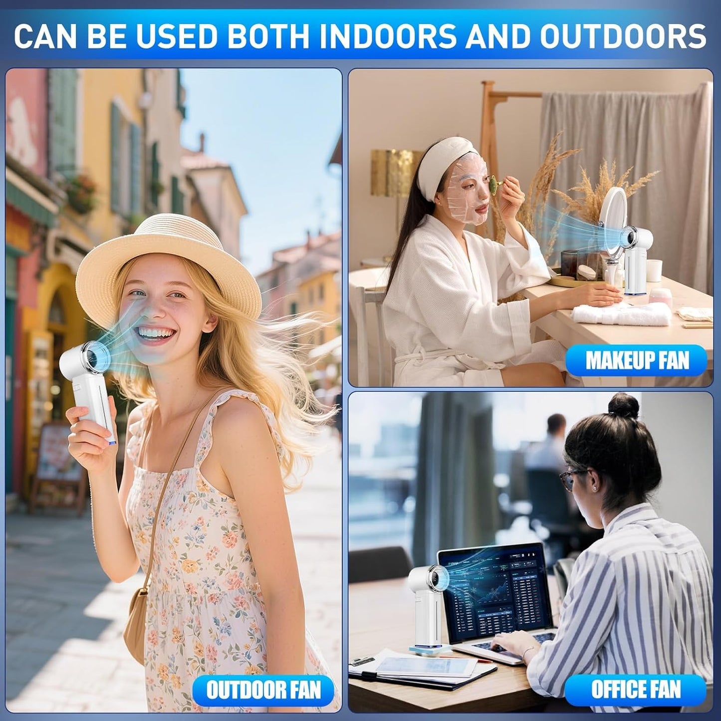 Portable Misting Fan - Mini Handheld Fan - 5000mAh Rechargeable Personal Mister Fans with Digital Display, 1-199 Speeds Adjustable, Birthday Gifts for Women Men Travel/Outdoor/Home/Office (White)