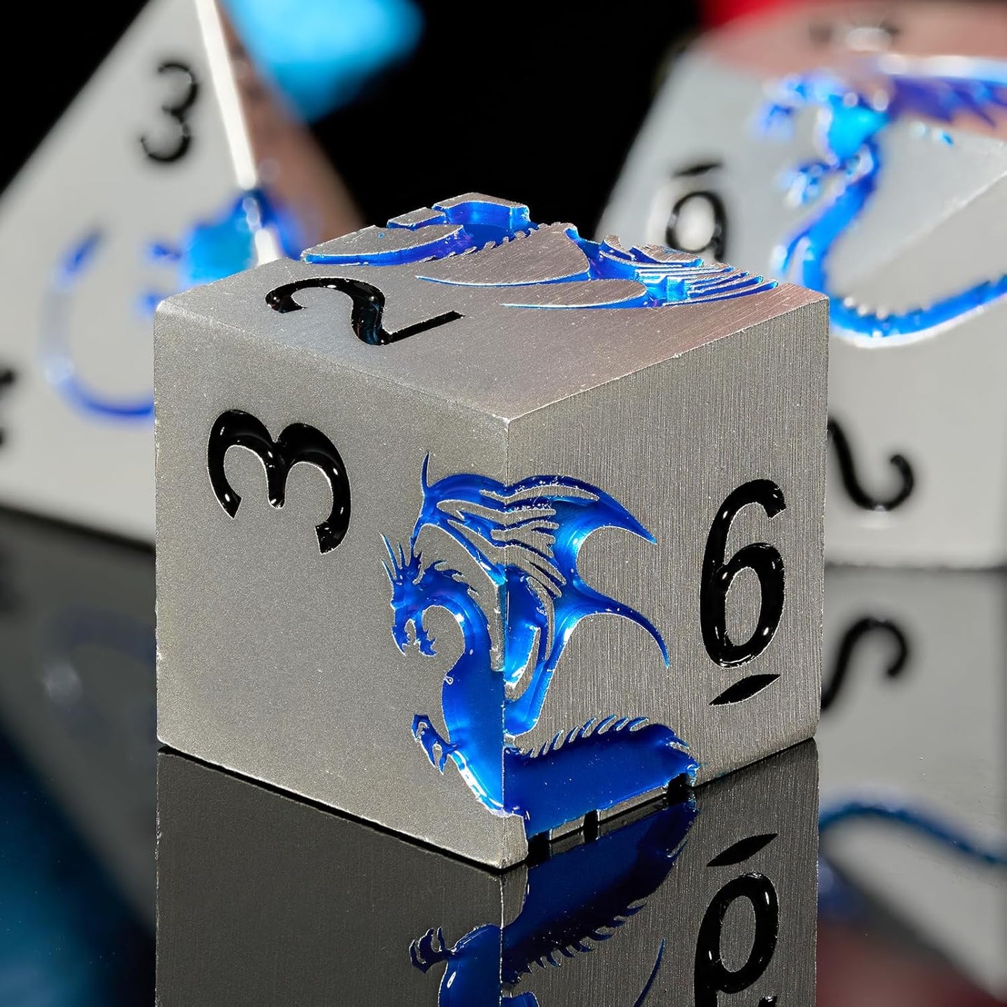 Metal DND Dice, HNCCESG Dragon Metallic D&D Dice Set 7 PCS for Dungeons and Dragon TTRPG Games, Polyhedral RPG Dice Set with Gift Box(Matte Silver Blue)