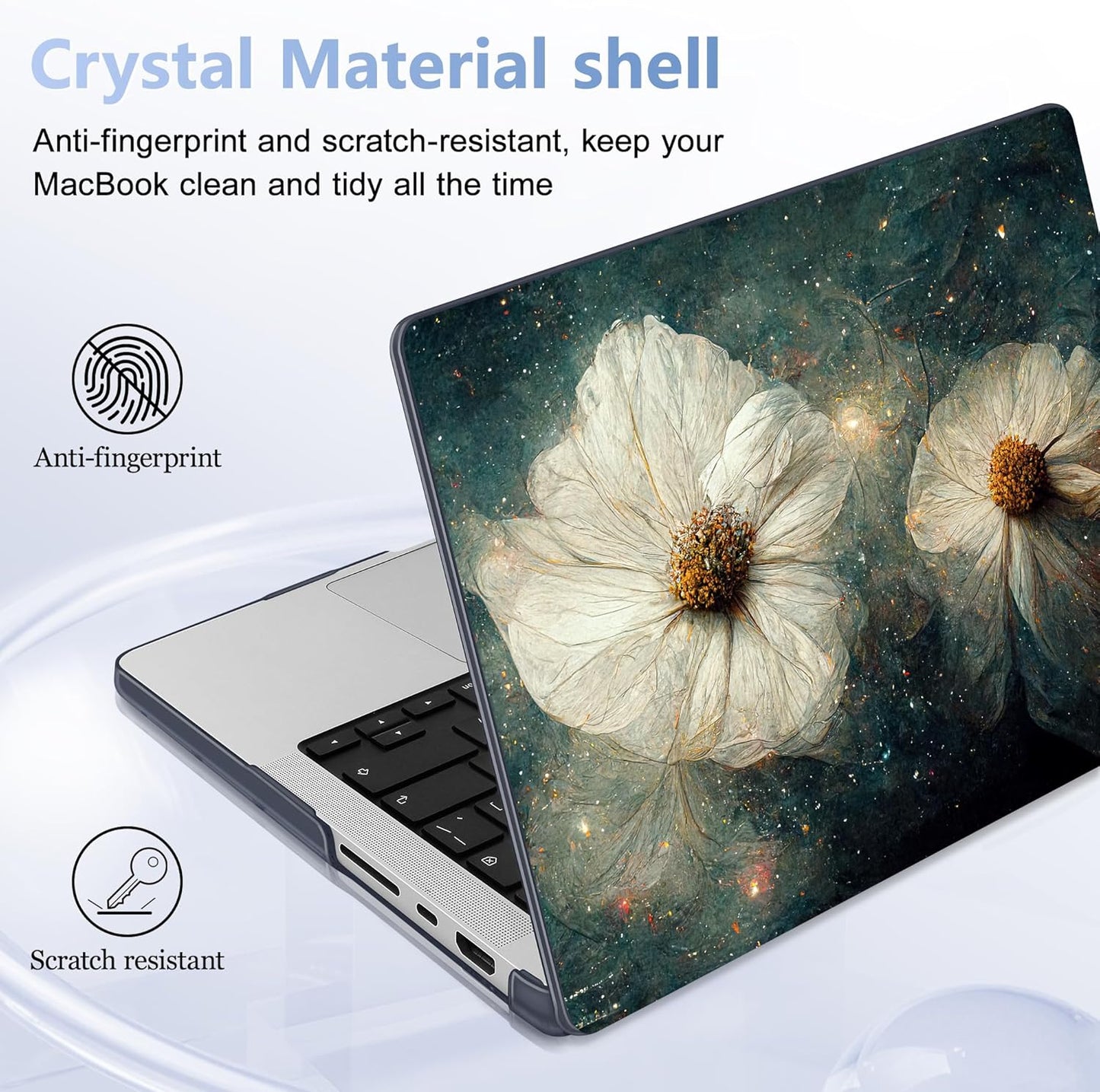 for MacBook Pro 16 inch Case 2021 2022 2023 2024 Release A3186 A3403 M4 A2991 M3 A2780 M2 A2485 M1 Pro/Max, Hard Shell Case with Screen Protector & Keyboard Cover, Sky Flower