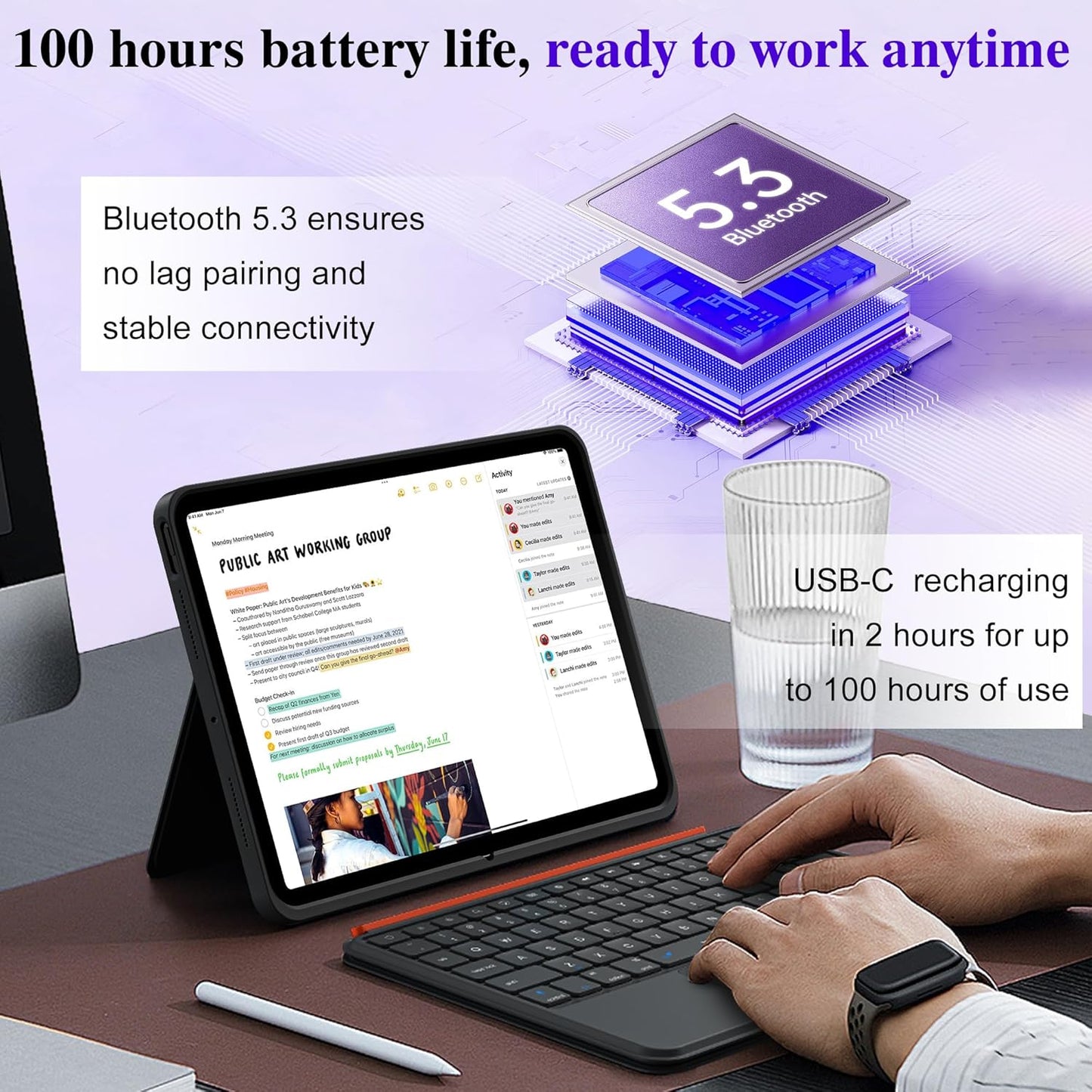 WIWU for iPad Case Keyboard for Air 13 Inch 3 in 1 Magnetic Detachable Keyboard Case Adjustable Stand 7 Colours Backlit Keys with Trackpad (Black, for Air 13"(M3/M2) Pro 12.9" 6/5/4/3)