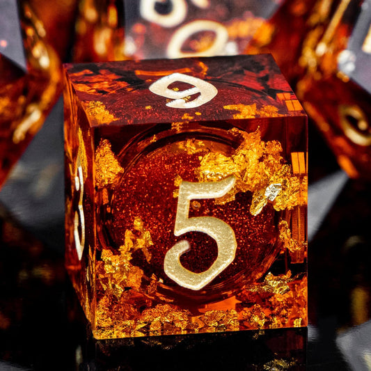 ARUOHHA Liquid Core DND Dice Set, 7pcs Resin Sharp Edged Dragons Dice Compatible with D&D Role Playing Games, RPG Golden Numbers Red Dungeons Polyhedral Dice with Gift Box, D and D Dice Set D20 D10 D6