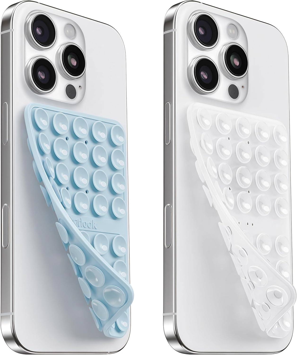 2PCS Silicone Suction Cup Phone Case Mount Double Sided, Hands-Free Phone Accessories Holder for Selfies and Videos, Silicon Sticky Phone Grip for iPhone and Android Transparent&Light Blue