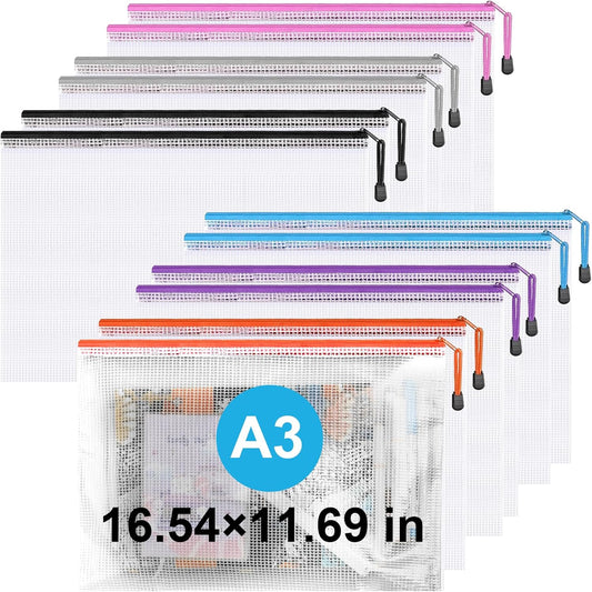 Zipper Pouch,Puzzle Bag,A3 Size Extra Large Zipper Bags,12pcs Waterproof Zipper Pouches for Puzzle Board Game Storage,for Travel,Office and Home Organize.