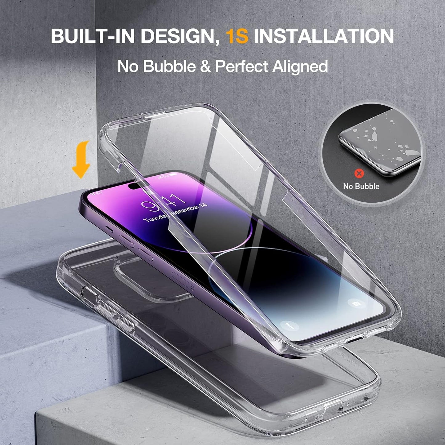 Miracase Glass Series Designed for iPhone 14 Pro Max Case 6.7 Inch, Upgrade Full-Body Bumper Case with Built-in 9H Tempered Glass Screen Protector with Camera Lens Protector, Clear