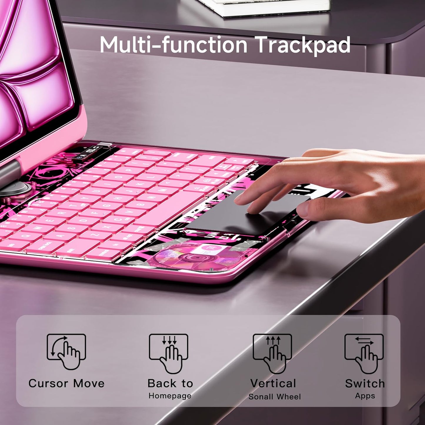 iPad Keyboard Case for iPad 10th Gen (2022) & 11th (A16, 2025), Magic Wireless Keyboard with Trackpad 7 Color Backlit, 360° Rotating Stand Transparent Protective Cover with Pencil Holder (Pink)