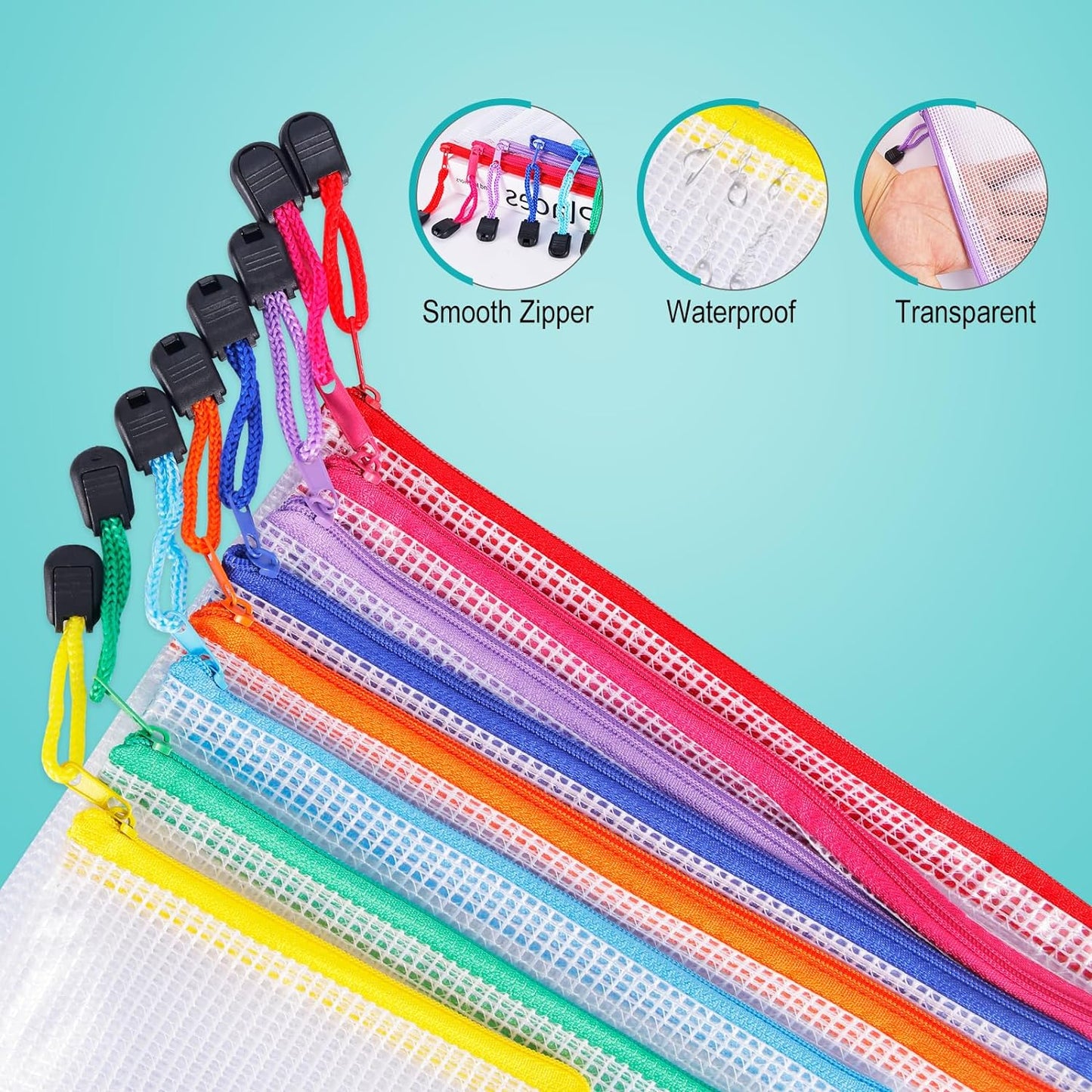 64pcs A4 Mesh Zipper Pouch Bags, Mesh Bags with Zipper Bulk, Pouches for Organization, Clear Storage Bags for Classroom, Travel, Office, Board Game