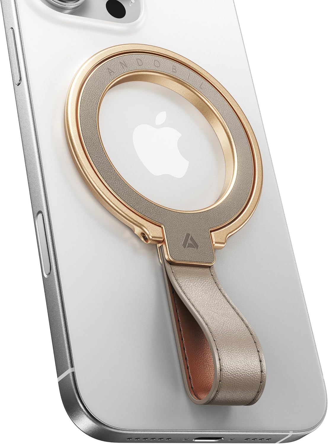 andobil[2025 Premium Leather]Magnetic Phone Grip for MagSafe[Unrivaled Stability]Adjustable Phone Ring Kickstand with Leather Loop Compatible with MagSafe Accessories&iPhone 16 Pro Max/15/14/13,Greige