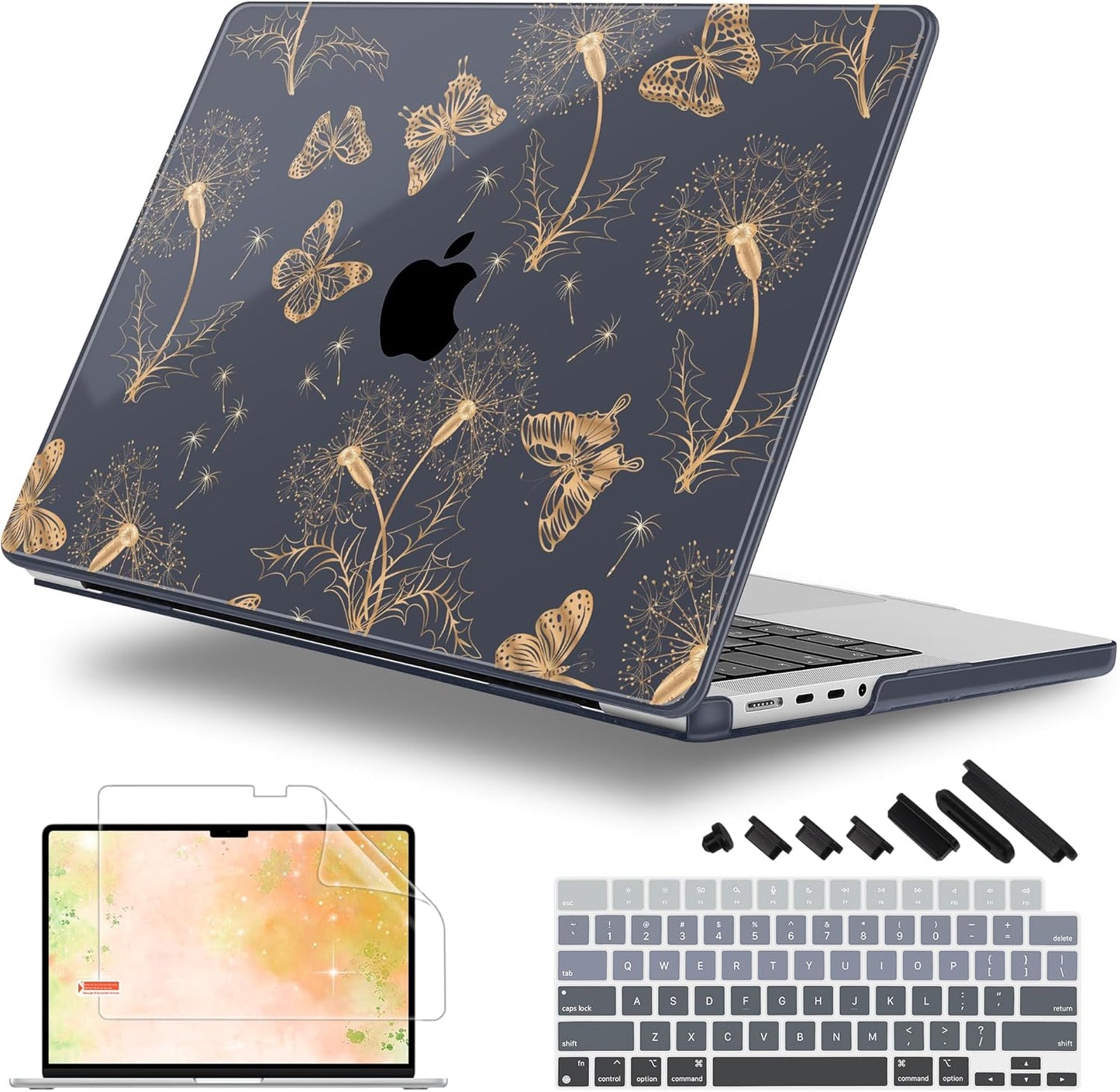 for MacBook Pro 16 inch Case 2021 2022 2023 2024 Release A3186 A3403 M4 A2991 M3 A2780 M2 A2485 M1 Pro/Max, Hard Shell Case with Screen Protector & Keyboard Cover, Butterflies