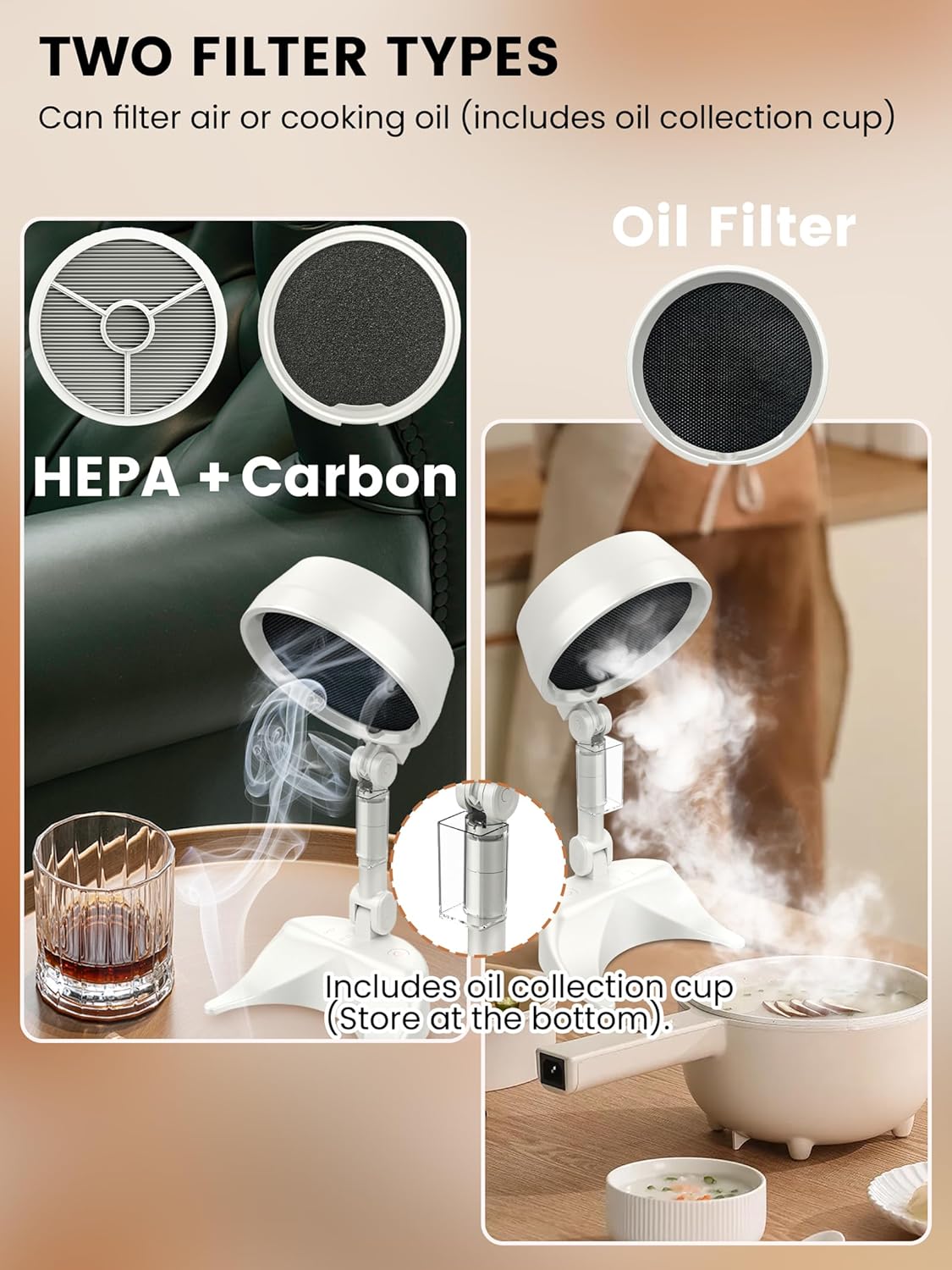 Vegapunk Rechargeable Smoke Away Purifier Fan for Indoors - Portable Odor Exhaust Eliminator Remover Eater Filter - The High Fan for Desktop - White