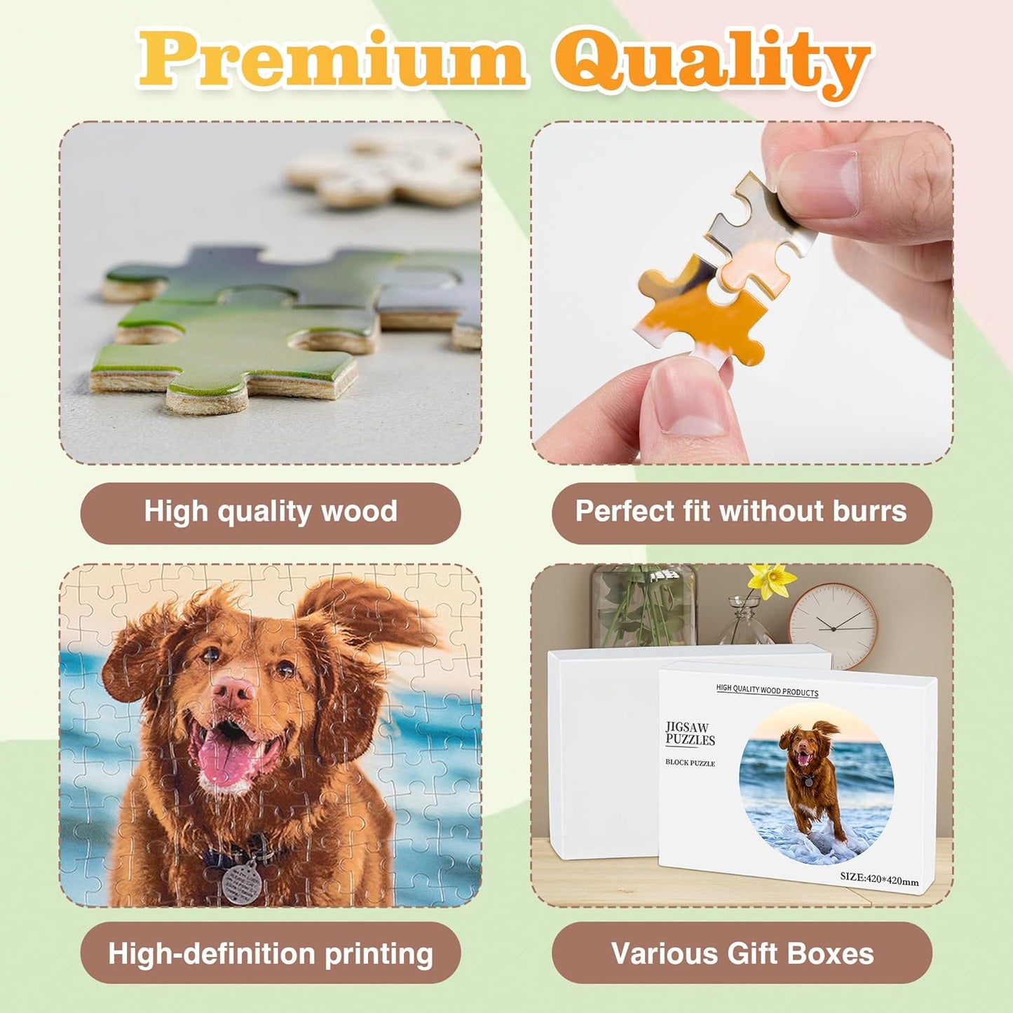 Easycosy Custom Pet Photo Round Puzzles 68/120/195 Pieces for Kids Adults Personalized Picture Text Jigsaw Puzzle Gift for Families Pet Dog Cat Lovers(Horizontal/Vertical)