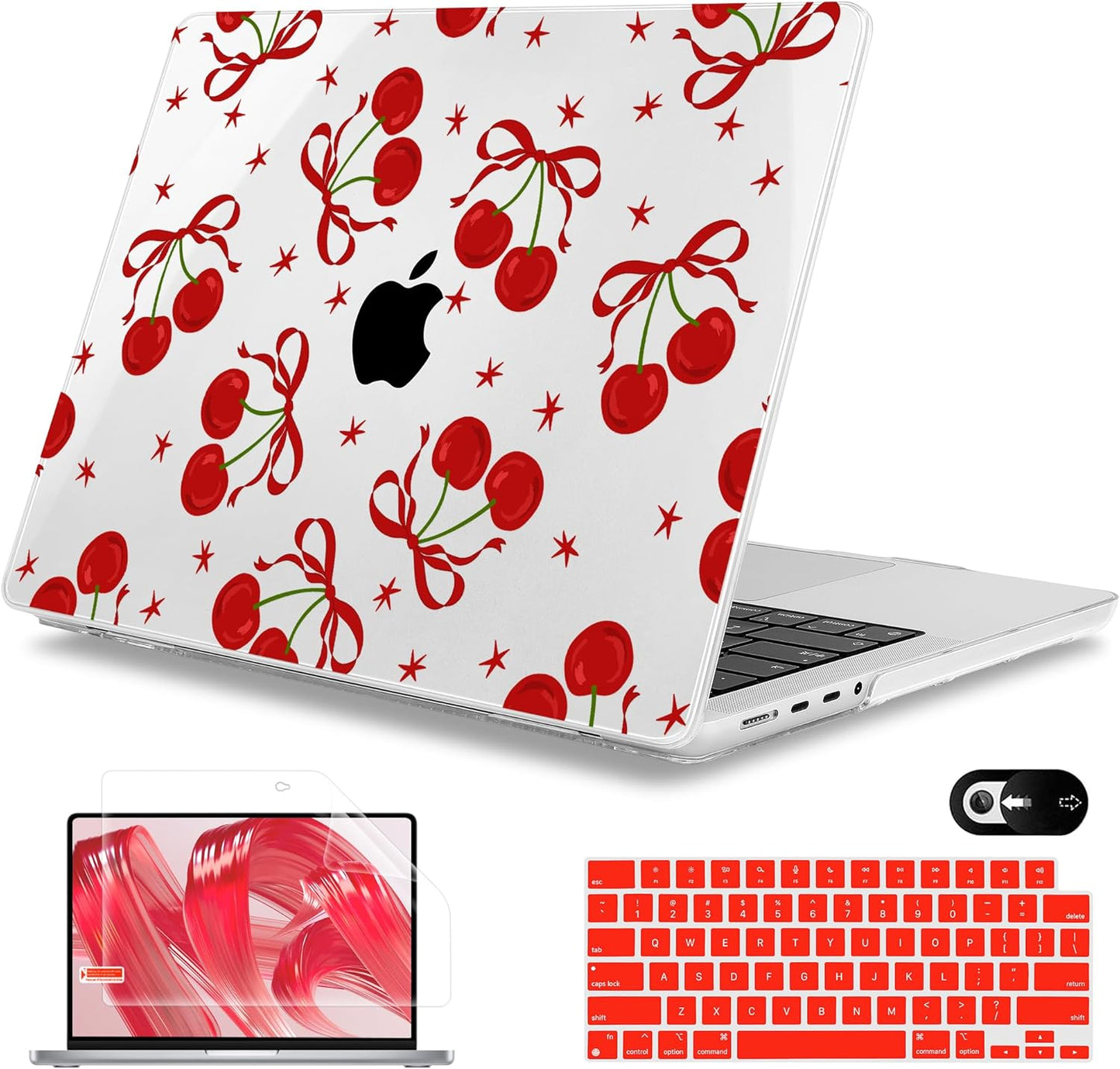 Mektron Case for MacBook Pro 16" M4 A3403 A3186 M3 A2991 M2 A2780 M1 A2485 (2021/2023/2024) Pro/Max with Touch ID, Hard Shell Plastic Laptop Cover Keyboard Cover Screen Protector, Red Bows-Cherry
