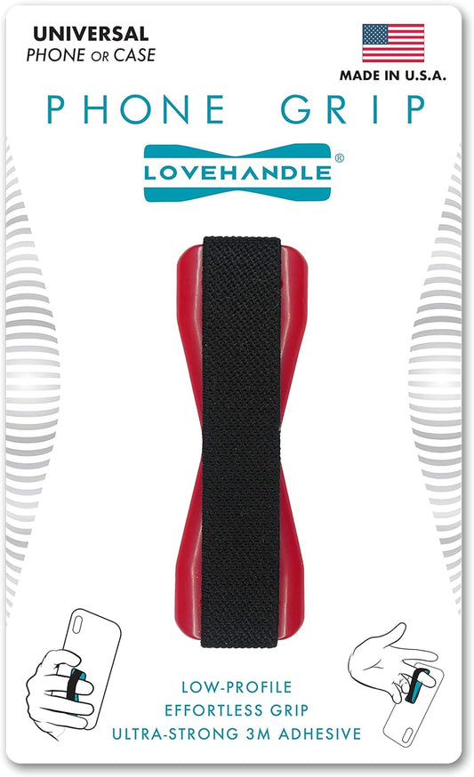 Universal Grip for Most Smartphones, Mini Tablets and Cases, Black Elastic Strap with Red Base, LH-01Red