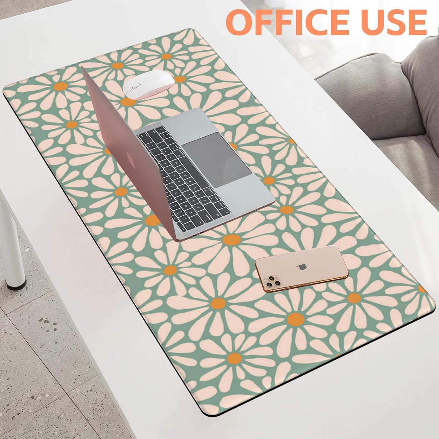 Mouse Pad Large Boho with Daisy Flowers Non-Slip Gaming Desk Mat with Stitched Edge Laptop Keyboard Desk Pad for Work Home Gaming (35.4 x 15.7 Inches)