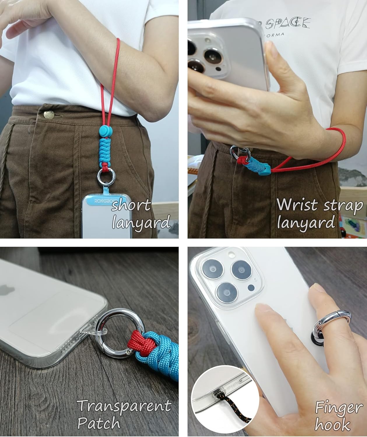 Cell Phone Lanyard Wrist Strap, Women's Phone Bracelet, Camera Wrist Lanyard, Short Wrist Lanyard for Keys, Keychain Lanyard, Lanyards for Keys (Blue Red)