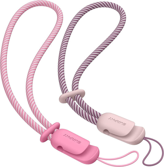 SURPHY 2 Pack Phone Lanyard for Cellphone Case, Phone Wrist Strap for Case, Cellphone Strap with 2-Color Braided, Charm Wrist Lanyard for Women and Men, Pink & Rose Pink