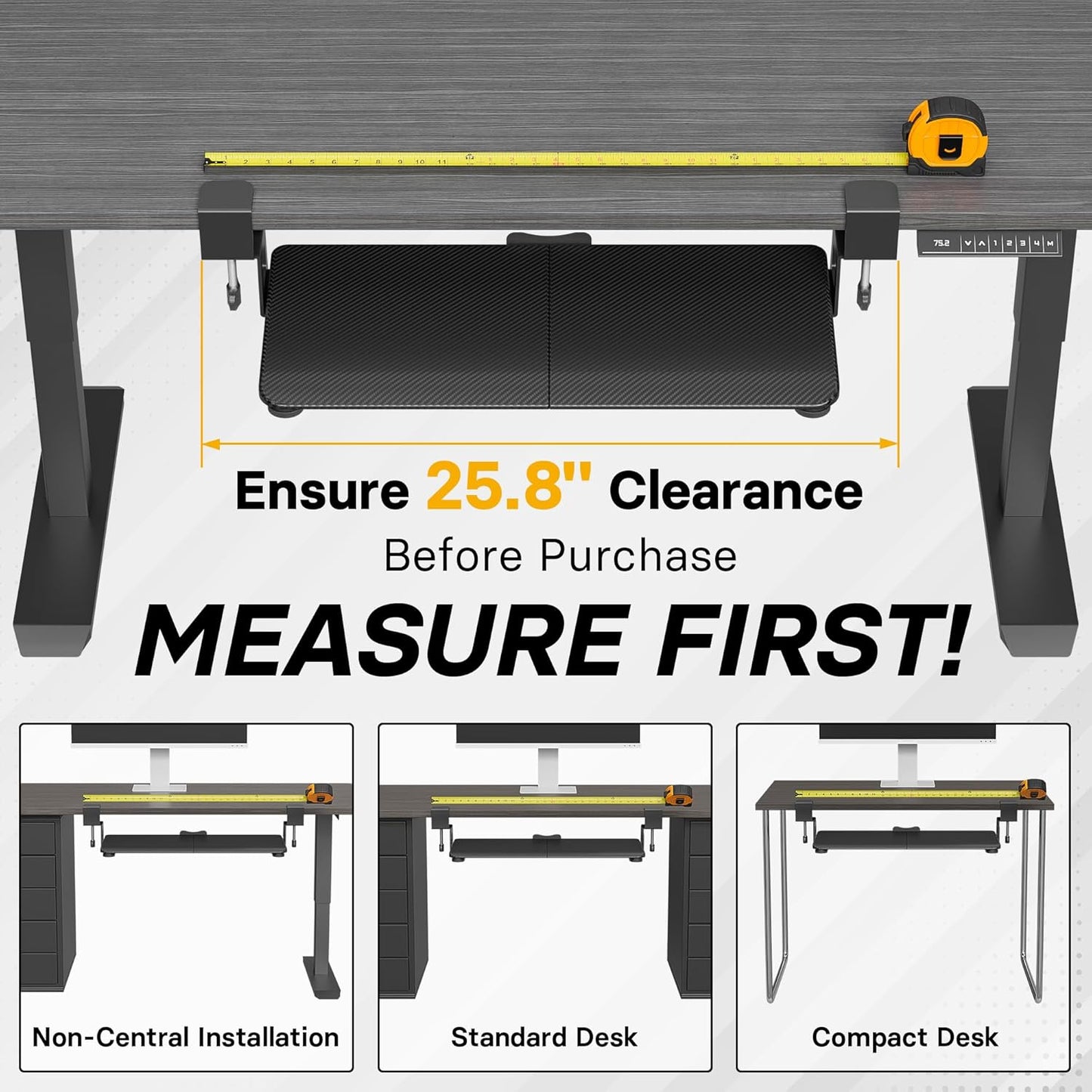 BONTEC KMT01-PJ Under Desk Keyboard Tray, Pull-Out Keyboard & Mouse Platform with C-Clamp, 20 x 11.8 in Space-Saving Ergonomic Slide-Out Drawer, Black Carbon Fiber