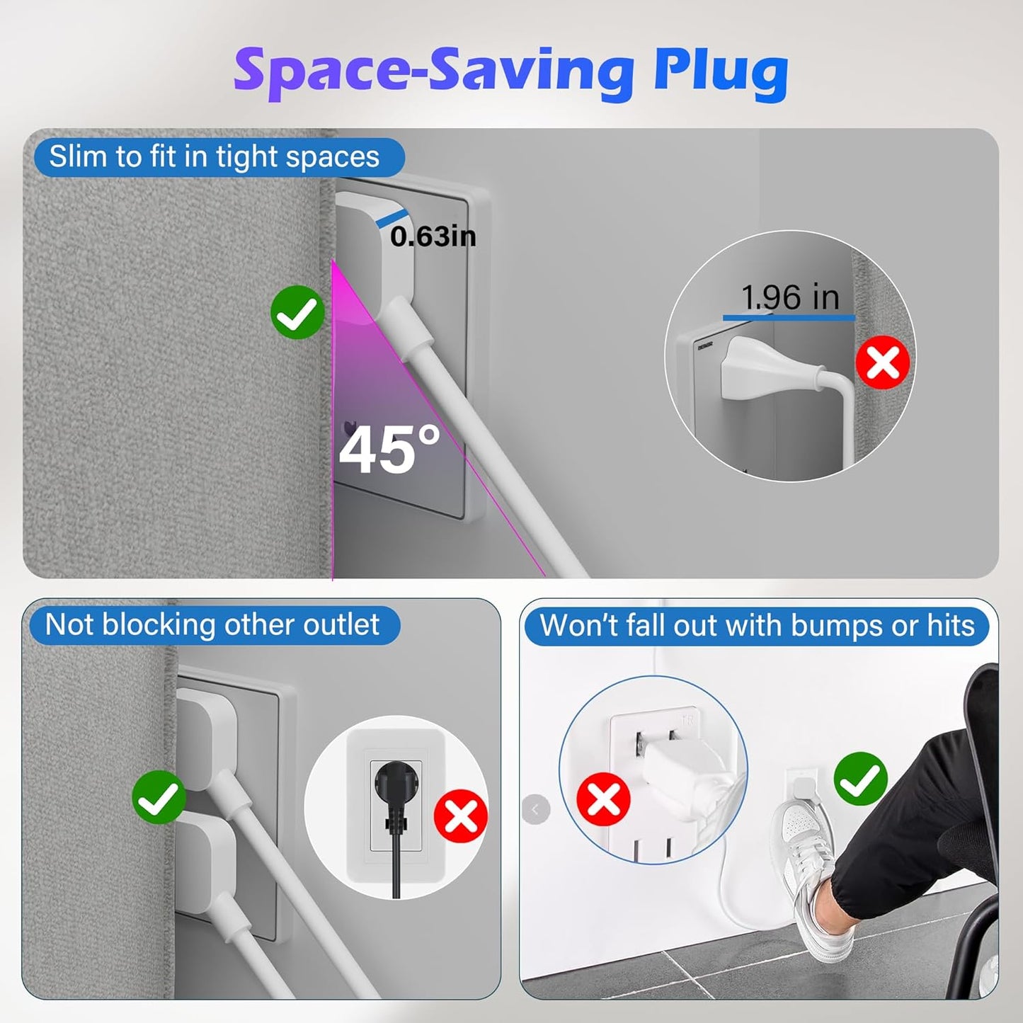 Adoreen 6 Ft Computer TV Replacement Power Cord White, Low Profile Flat Plug 18AWG 3-Prong AC Universal Power Supply Cable NEMA 5-15P to IEC 320 C13 for Printer, PC, Monitor TV LCD, ETL+Ties