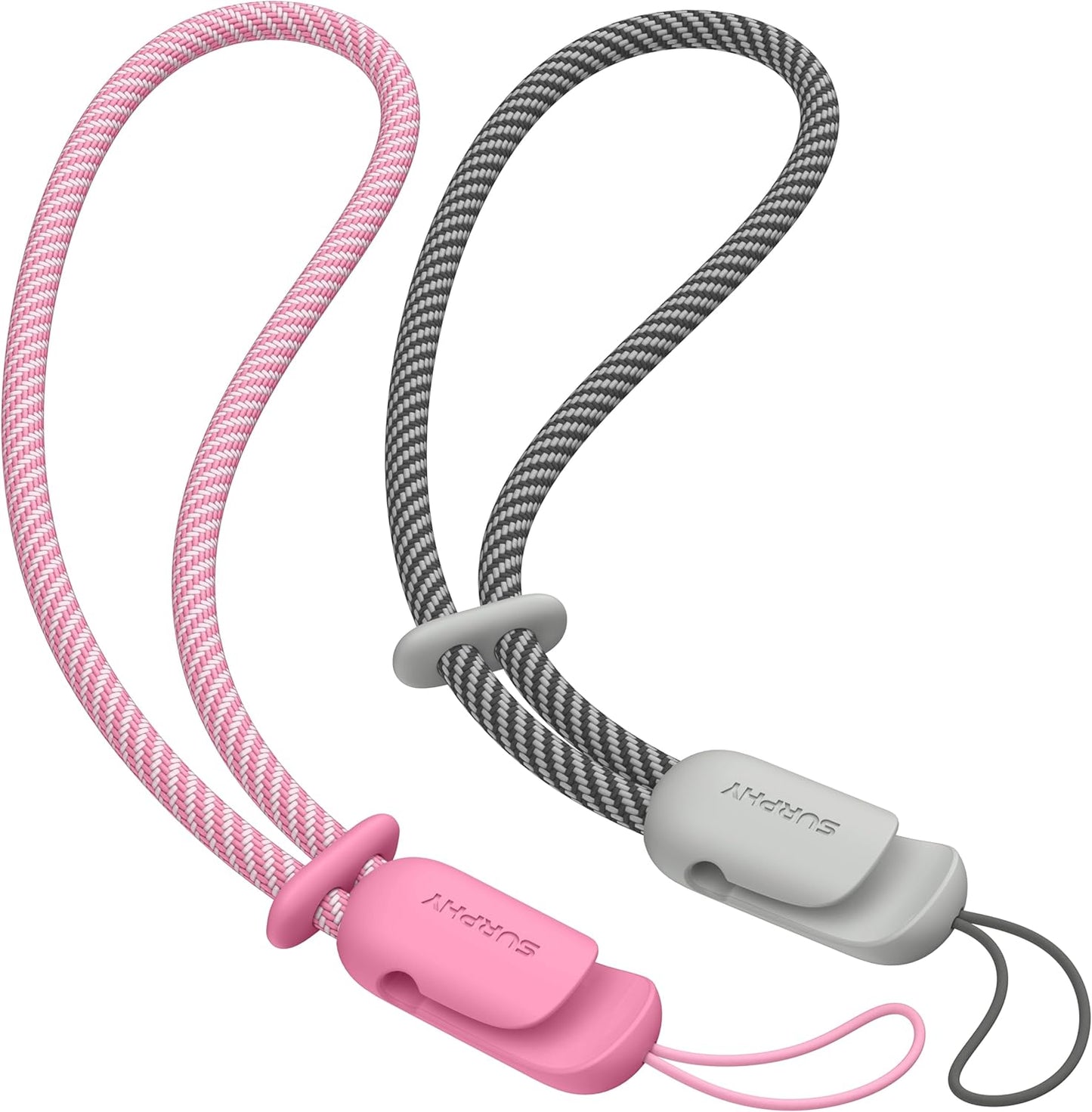 SURPHY 2 Pack Phone Lanyard for Cellphone Case, Phone Wrist Strap for Case, Cellphone Strap with 2-Color Braided, Charm Wrist Lanyard for Women and Men, Rose Pink & Gray