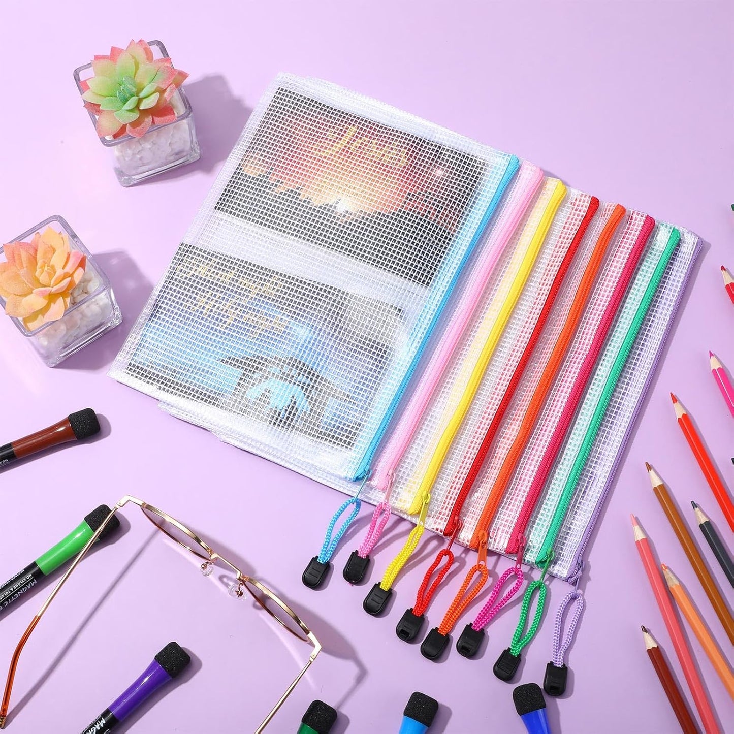 Jetec 32 Pcs Mesh Zipper Bags Toy Storage Bikini Organizer Bag Bolsas Para Guardar Trajes De Baño Waterproof Zipper Reusable Pouch Puzzle Multipurpose for Storage Office(Stylish Color,9 x 7 Inch)