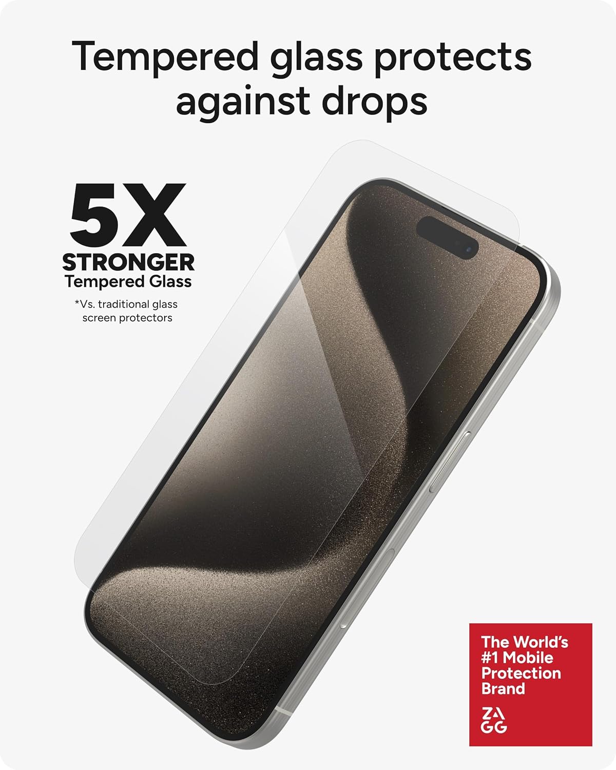 ZAGG InvisibleShield Glass Elite iPhone 15 Pro Screen Protector - 5X Stronger with Reinforced Edges, Scratch & Smudge-Resistant Surface, Easy to Install