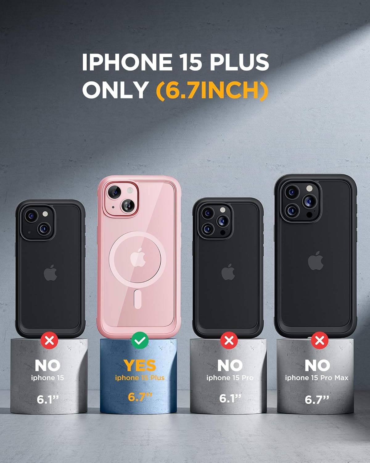 Miracase Magnetic for iPhone 15 Plus Case 6.7'' [Compatible with Magsafe] Full-Body Military Drop Proof 15 Plus Phone Case Cover with Built-in 9H Tempered Glass Screen Protector,Magnetic Pink