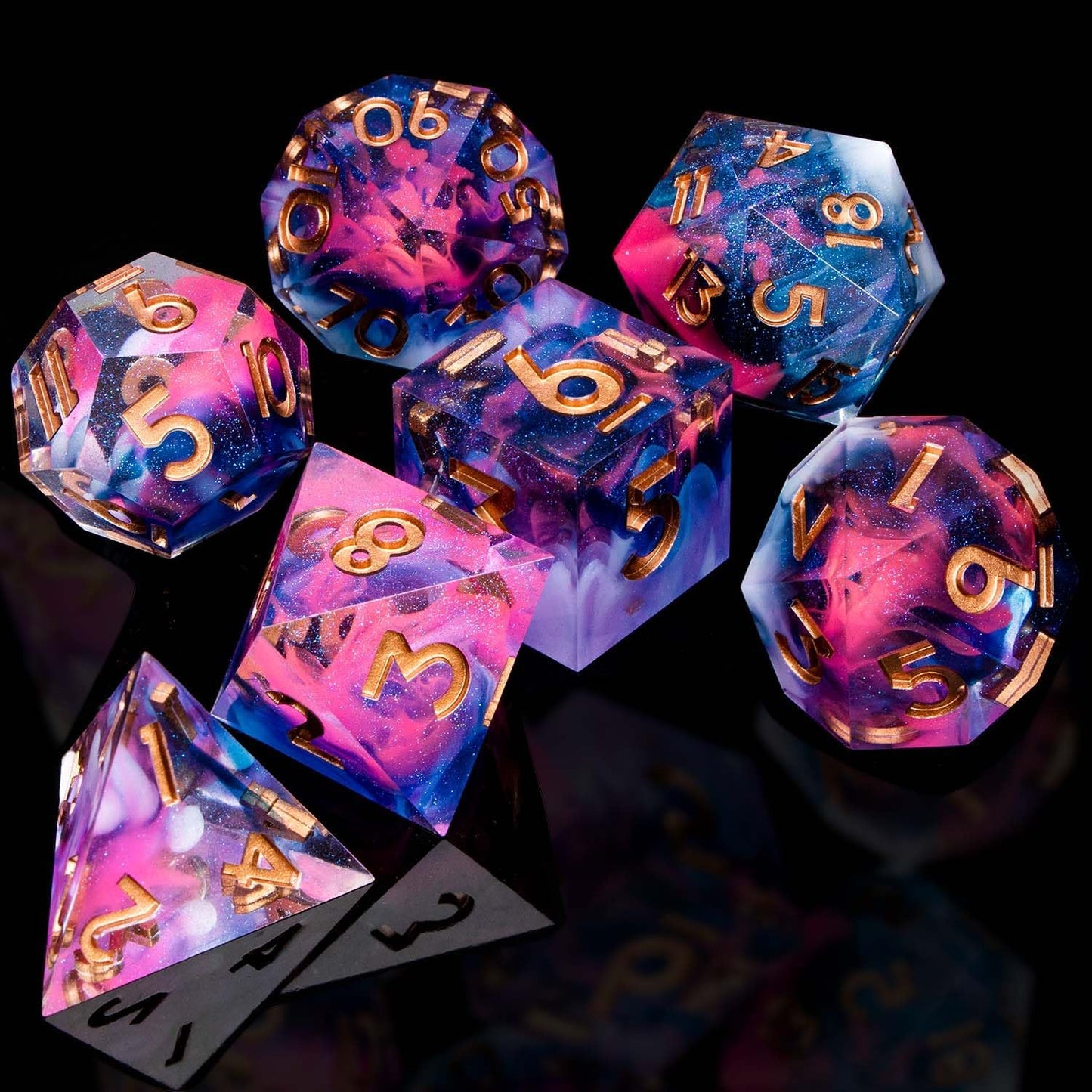 ARUOHHA Sharp Edges Dice Set DND Resin Lightning Dice with Box, Blue Purple Polyhedral Dragons Dice RPG Role Playing Games, Dungeons D and D Dice Set D20 D12 D10 D8 D6 D4