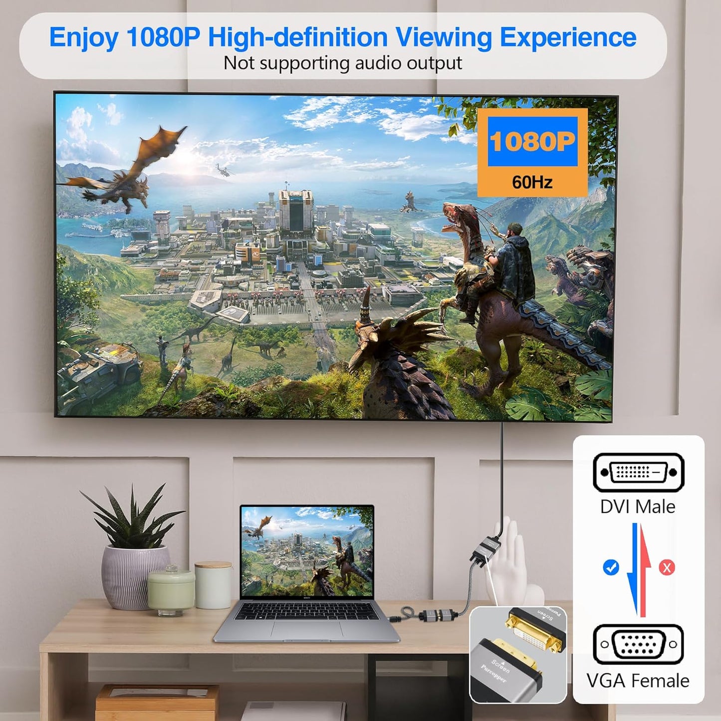 Active Digital Signal DVI to VGA Cable Adapter 2Pack, DVI-D 24+1 (24+5) Male (Source) to VGA Female (Screen) Braided Cord Converter Connector for Monitor, PC, Raspberry Pi, Desktop, Laptop, Projector