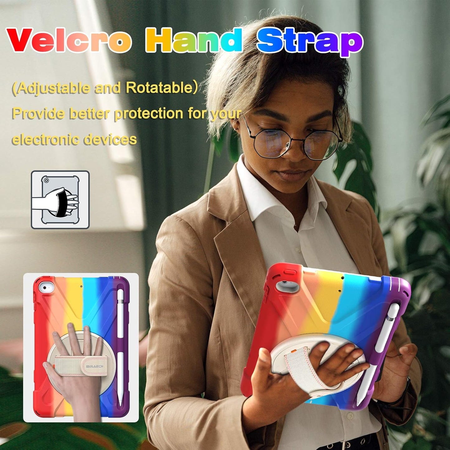 BRAECN iPad mini 5 Case,iPad mini 4 Case, Heavy Duty Shockproof Protective Rugged Case with Pencil Holder,Hand Strap,Kickstand, Shoulder Strap for iPad mini 5th/4th Generation 7.9 Inch for Kids
