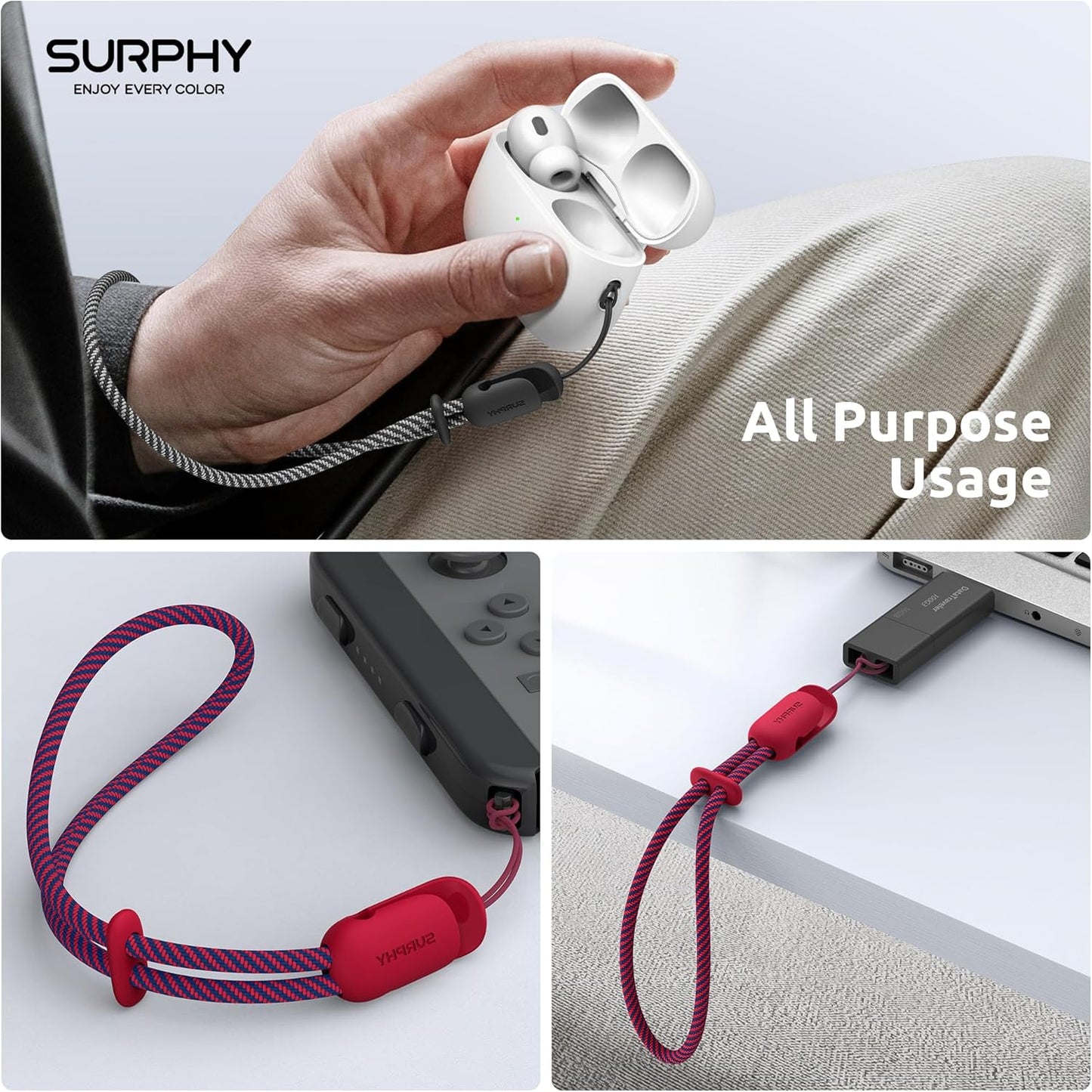 SURPHY 2 Pack Phone Lanyard for Cellphone Case, Phone Wrist Strap for Case, Cellphone Strap with 2-Color Braided, Charm Wrist Lanyard for Women and Men, Cellphone Wrist Lanyard for Women, Red & Black