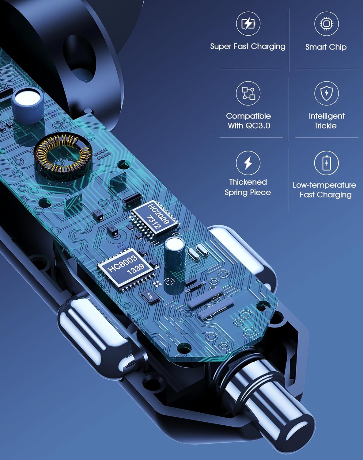 Retractable Car Phone Charger, 4 in 1 Fast Charge Car Phone Charger with 2 Retractable Cables(2.6ft) and 2 USB Ports, Compatible with iPhone15/14/15 Pro Max,Samsung (Gold)