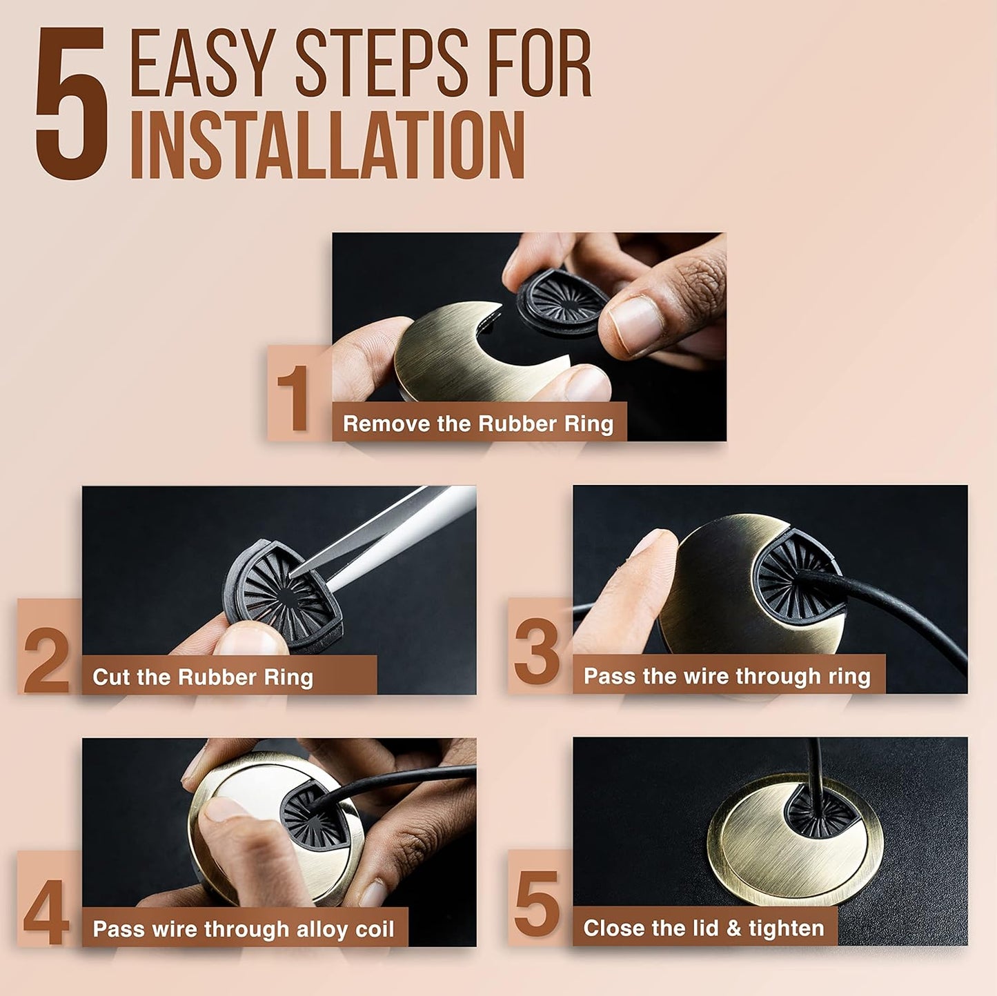 MAHDPRO Metal Desk Grommet 2 Inch (50 mm) Pack of 2-Bronze Zinc Alloy Metallic Desk Cord Hole Cover to Arrange Cables & Wires Through Computer Table/Countertops