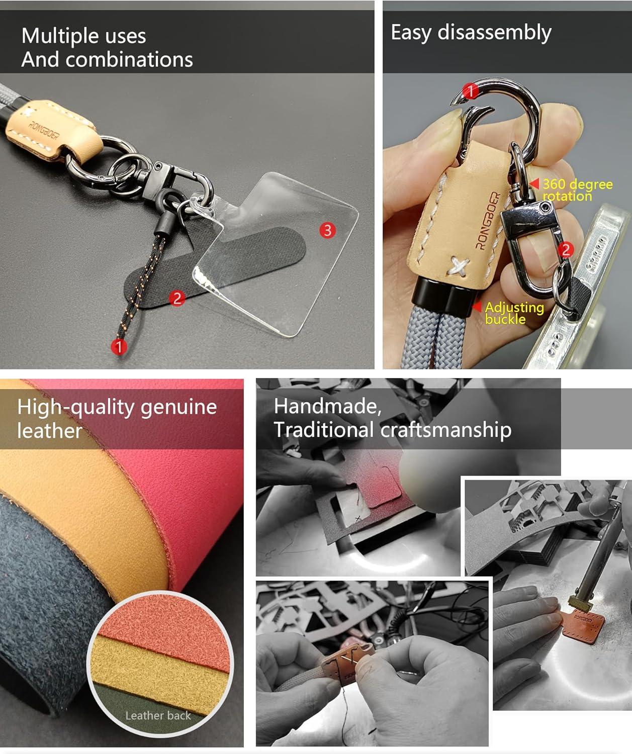 Handmade Cowhide Leather Phone Wrist Strap,Universal Adjustable Key Lanyard,Stylish Wristlet Keychains for Women&Men