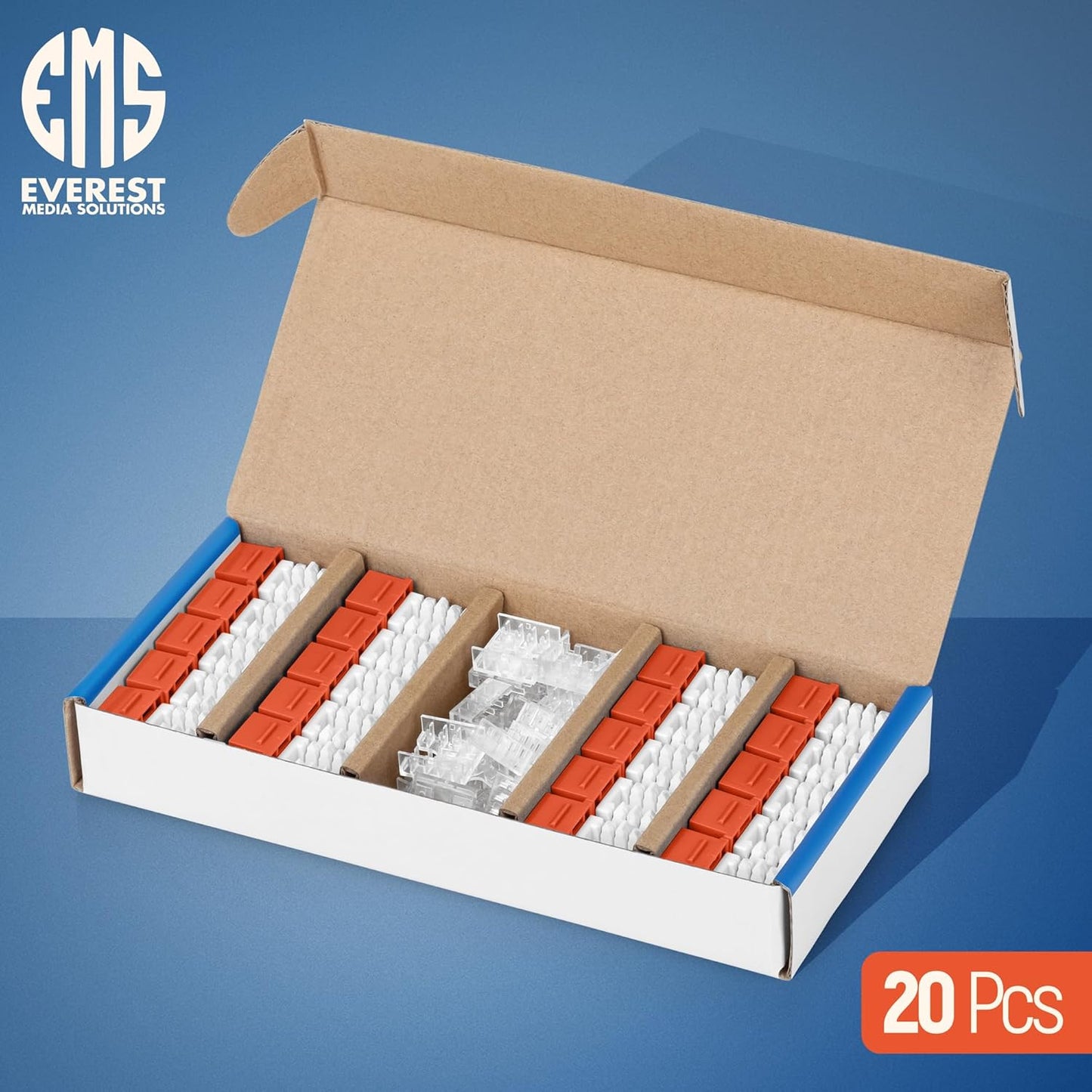 Everest 90° Angled RJ45 Cat6 Keystone Jacks 20-Pack in Orange - Slim Profile Female RJ45 Connectors - Cat 6 Keystone Jack - Compatible with 90° Angled Speed Termination Tool - easyJACK (B094WB91H3)