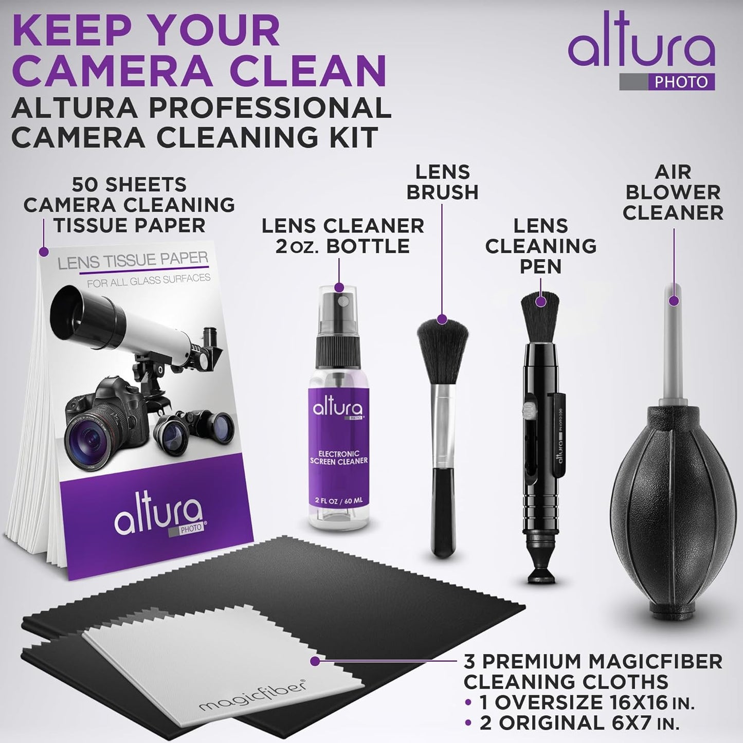 Altura Photo Professional Cleaning Kit for DSLR Cameras and Sensitive Electronics Bundle with 2oz Altura Photo Spray Lens and LCD Cleaner - Camera Accessories & Photography Accessories