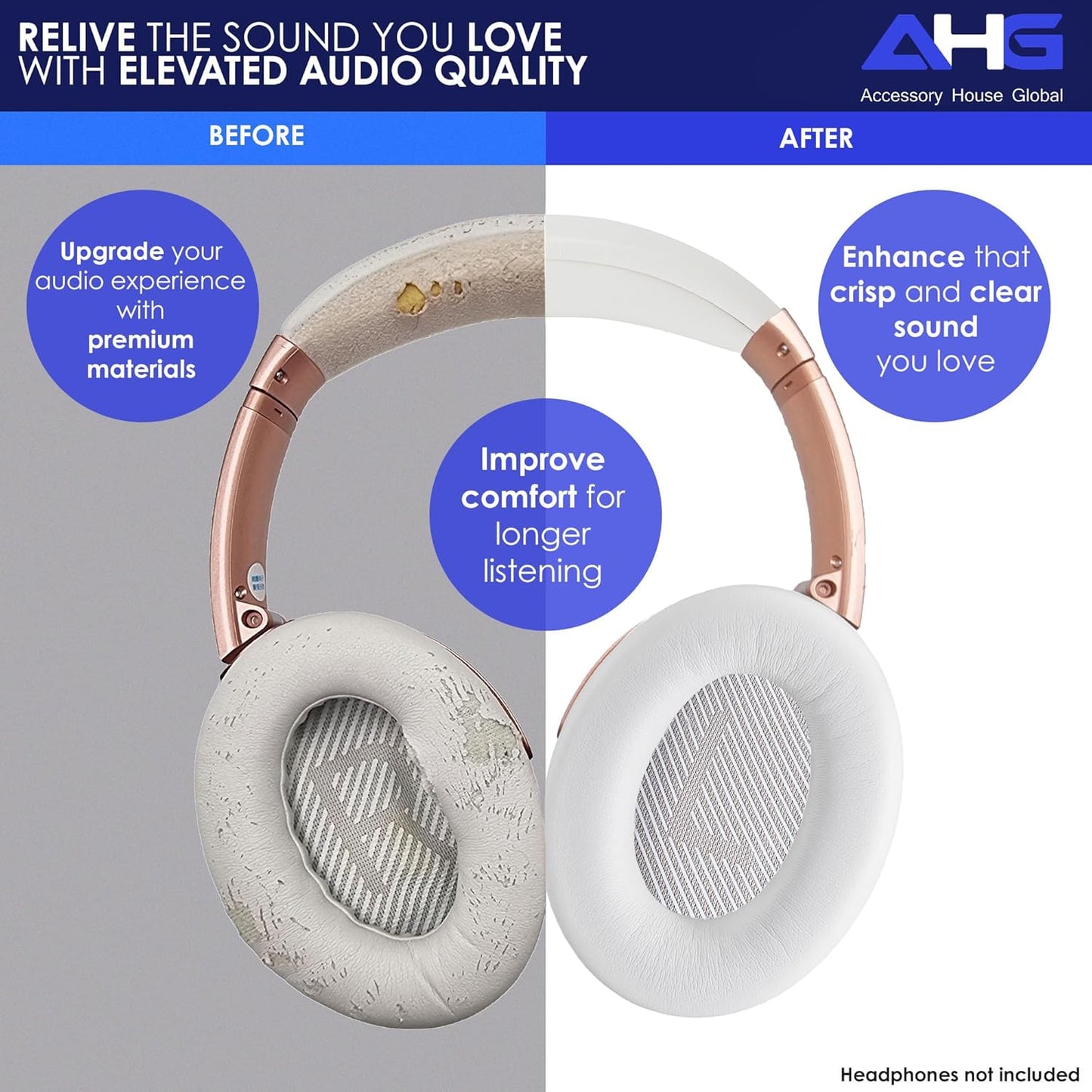 Replacement QC Ear Pad and Headband Pad Kit Cushion. Compatible with Bose QuietComfort (2023) QC45 QC35 QC35 II QC SC QC SE Wireless Noise Cancelling Headphones (White)