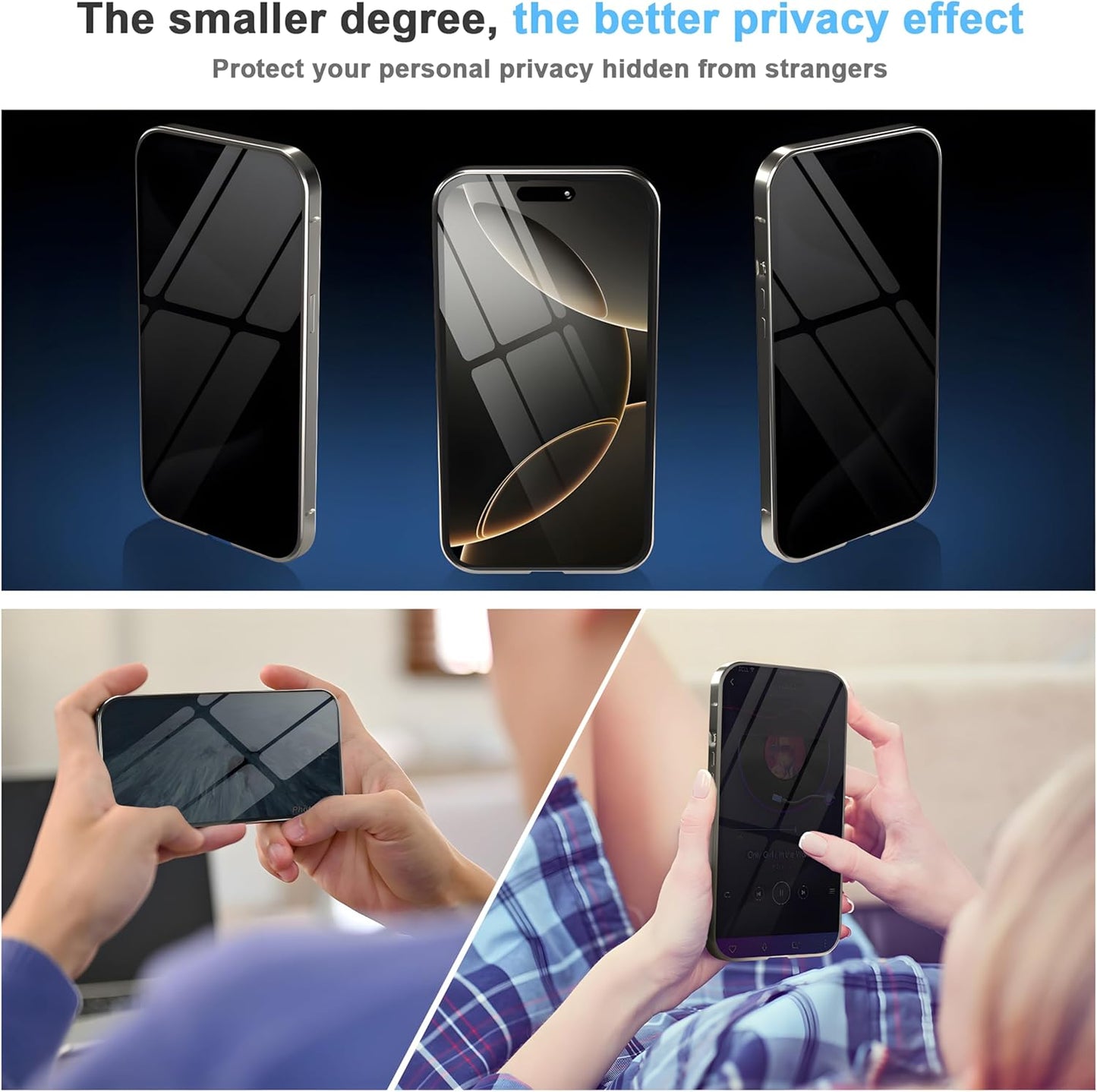 Privacy Magnetic Case for iPhone 16 with Metal Titanium Frame Privacy Screen Protector & Camera Lens Protector, Magnetic Adsorption Double Sided Tempered Glass Case Anti Peep Anti Spy Phone Cover