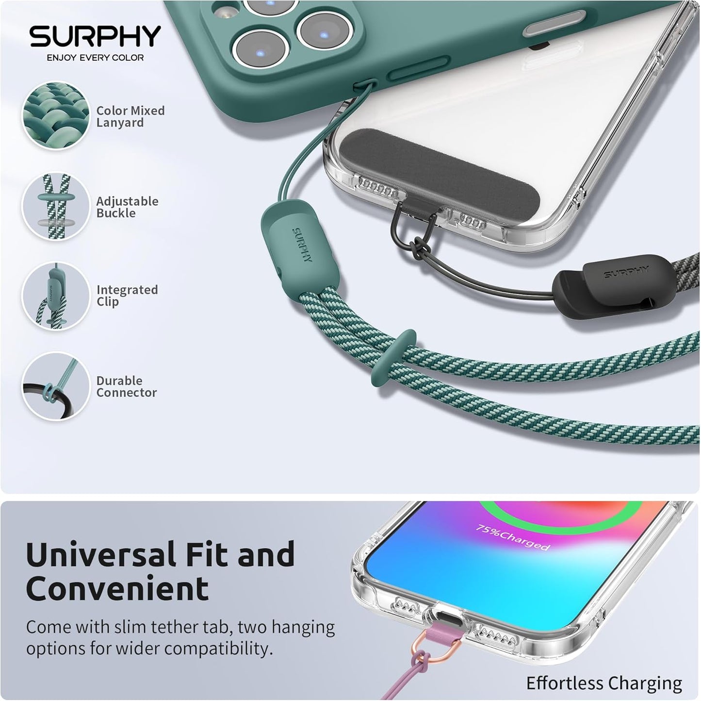 SURPHY 3 Pack Phone Wrist Strap with CellPhone Tether Tab, Cellphone Lanyard, Phone Strap with 2-Color Braided, Wrist Lanyard