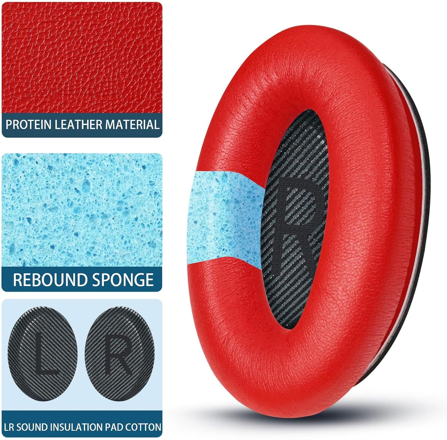 Headphones Replacement Ear Pads, Protein Leather earpad Cushions for Bose Quiet Comfort QC35 Headphones, Replacement Earpads, Softer Memory Foam - Red