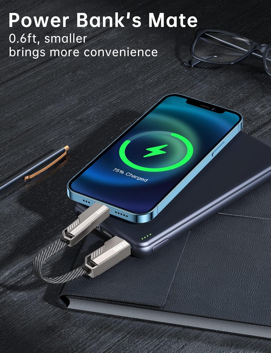 4-in-1 0.6FT Ultra Short USB C Cable Compatible with Lightning Cable [Fast Charging&Data Transfer] Flat Braided for iPhone iPad Charger Cord, Portable Multi Charger Cord Combo for Power Bank