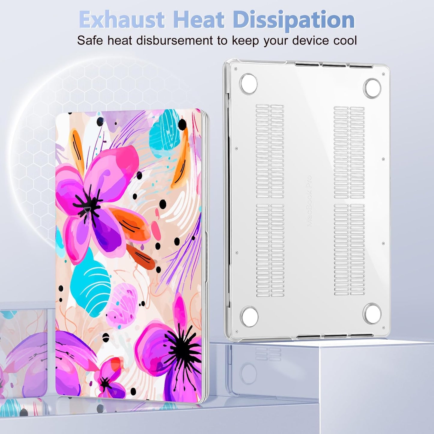 for MacBook Pro 16 inch Case 2021 2022 2023 2024 Release A3186 A3403 M4 A2991 M3 A2780 M2 A2485 M1 Pro/Max, Hard Shell Case with Screen Protector & Keyboard Cover, Trendy Floral