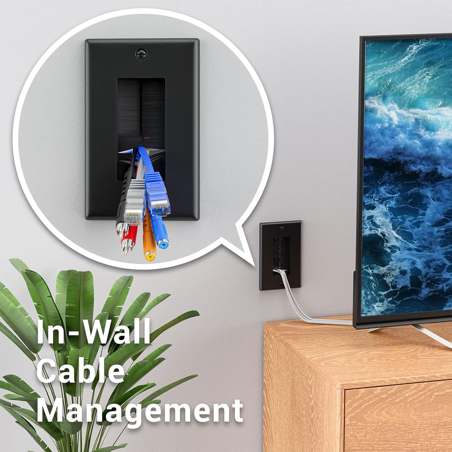 Iwillink Brush Wall Plate (10 Pack), Cable Pass Through Insert for Wires, Single Gang Cable Access Strap, Wall Socket for HDTV, Home Theater Systems - Black